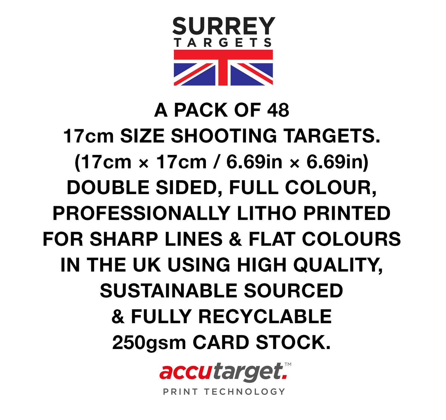 Zeroing Exacting Sighting Targets 17cm Metric & Imperial Pack of 48 Card Targets
