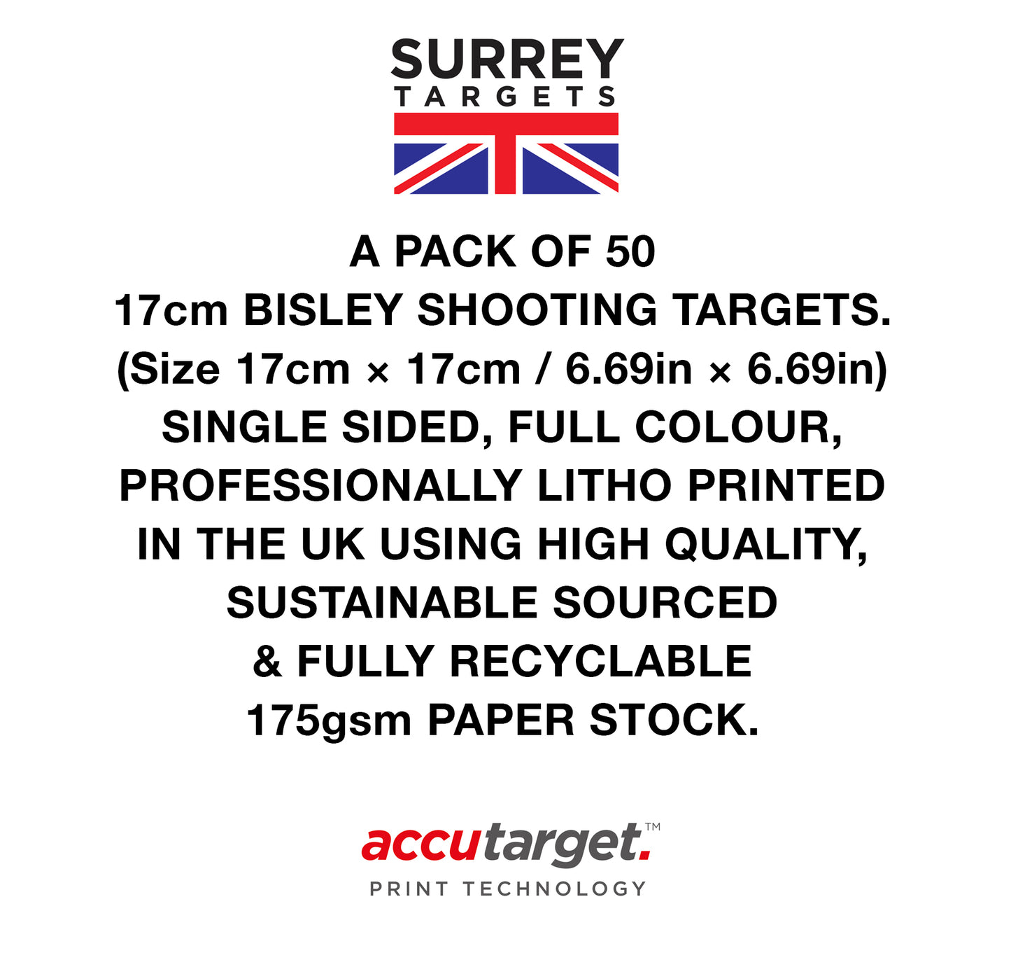 BISLEY 17cm TARGETS. To fit 17cm Target Holders. Pack of 50