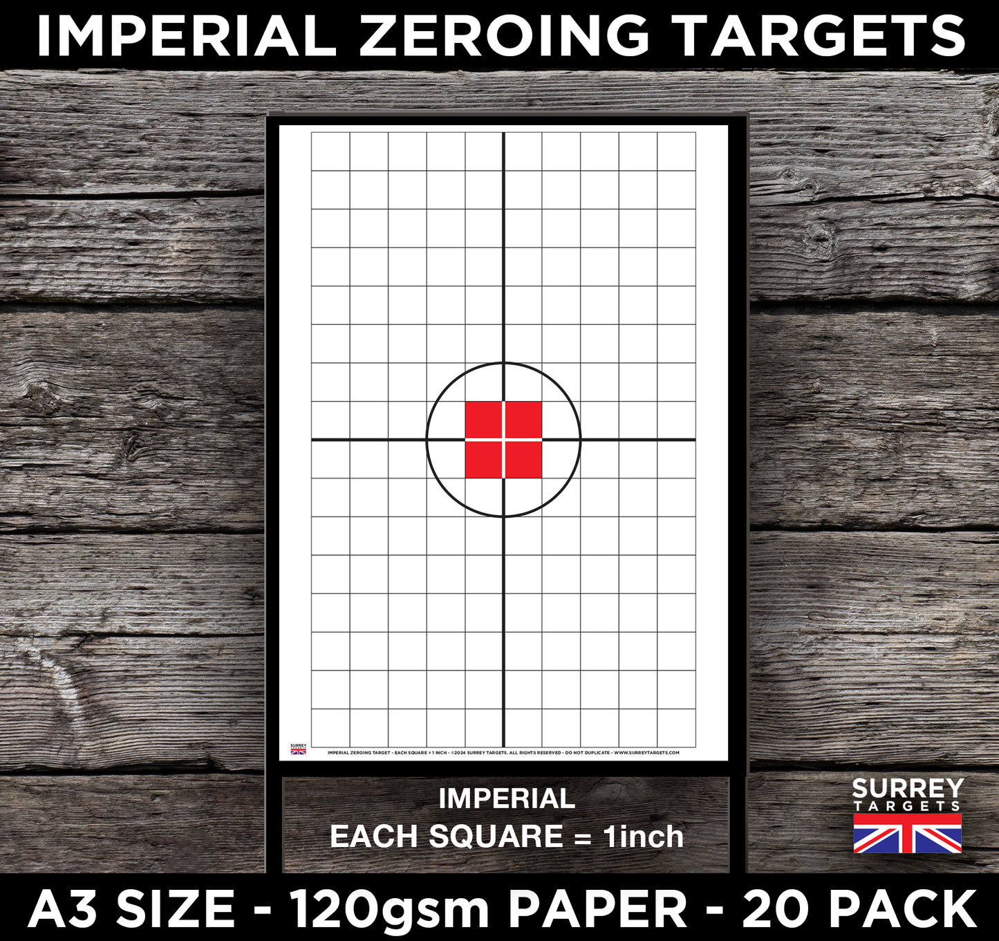 A3 IMPERIAL Measurements Zeroing Exacting Sighting Target - 20 Pack