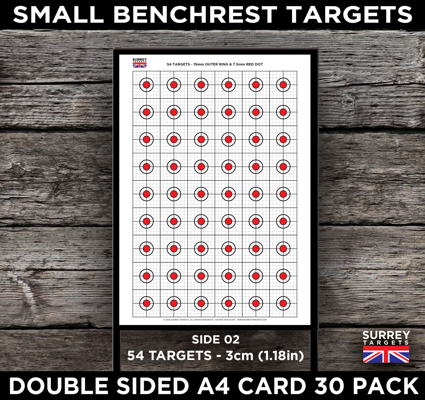 BENCHREST Shooting Targets 30mm A4 Sheets Airsoft Rifle Rimfire BB - 2 Sided 30 pack quality card