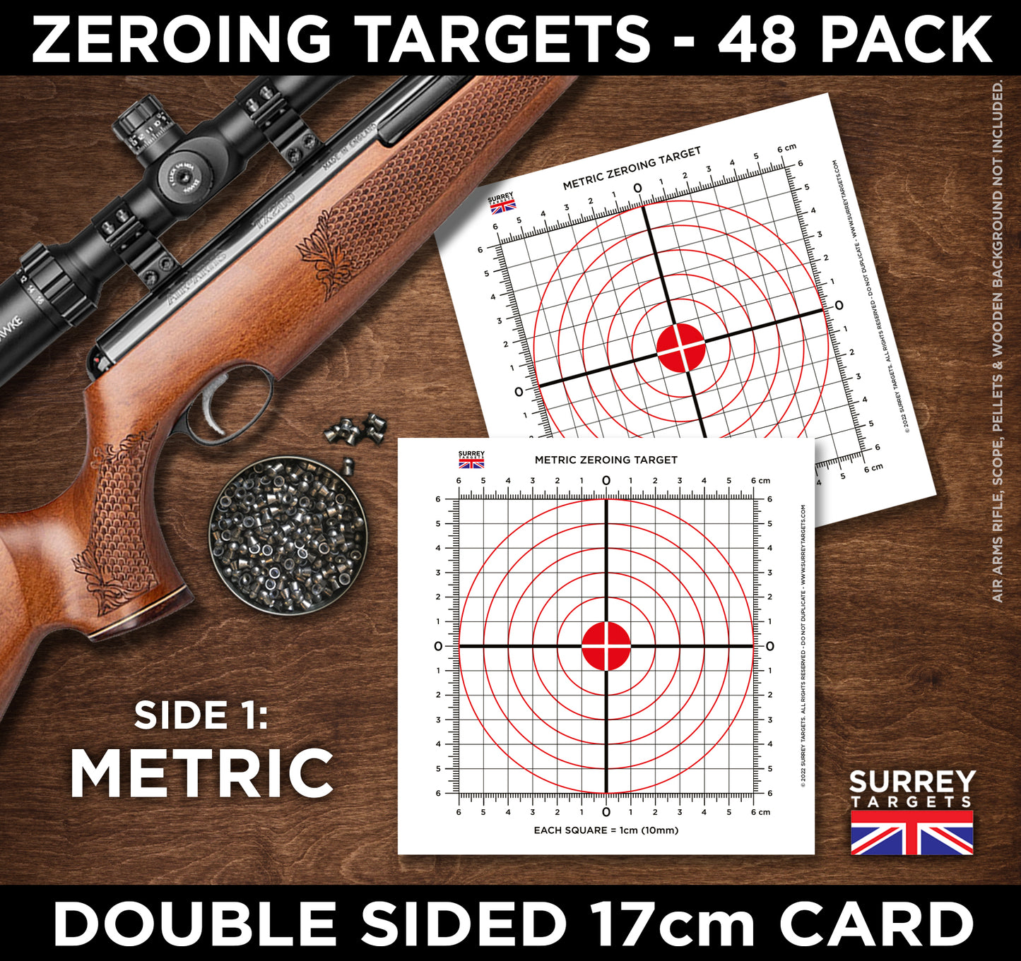 Zeroing Exacting Sighting Targets 17cm Metric & Imperial Pack of 48 Card Targets