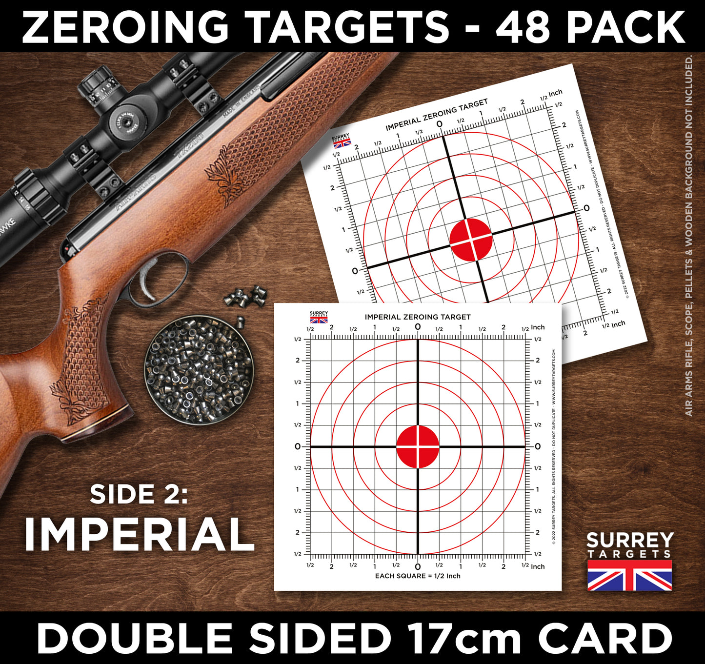 Zeroing Exacting Sighting Targets 17cm Metric & Imperial Pack of 48 Card Targets