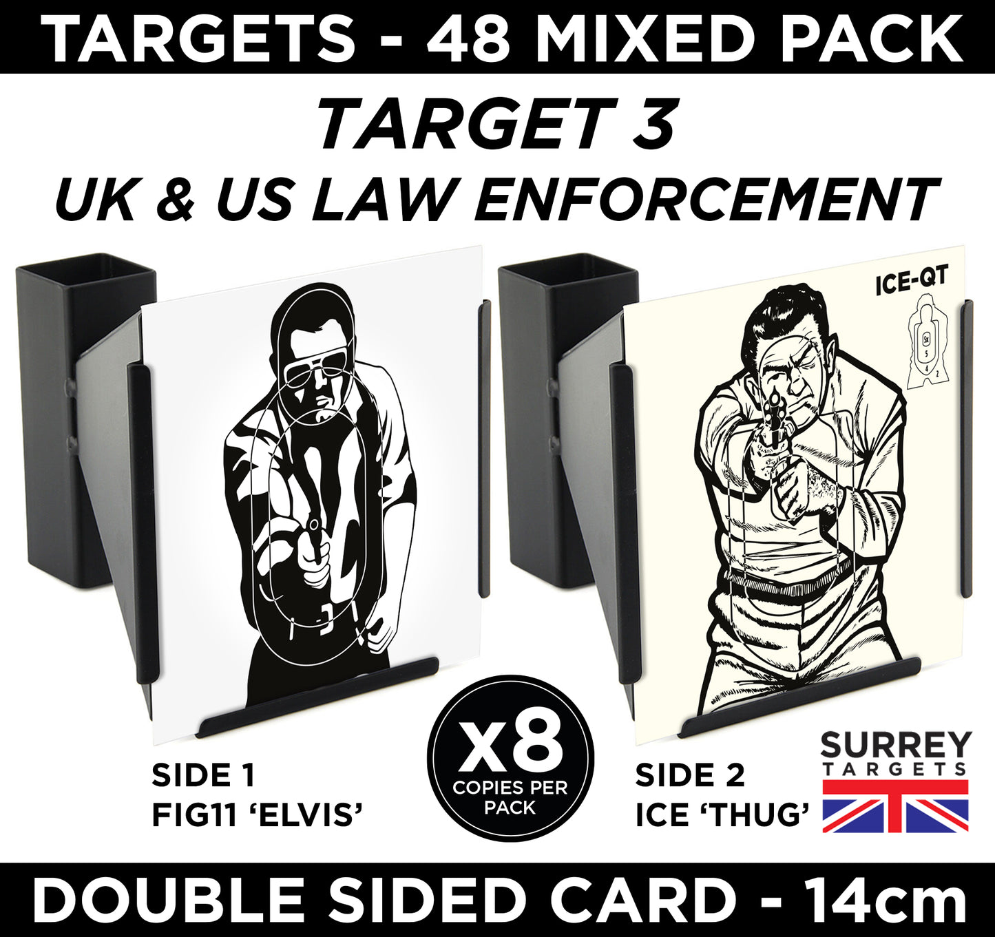 Hostile Combat Tactical Targets 14cm Mixed Design Pack of 48 Double Sided Card Targets