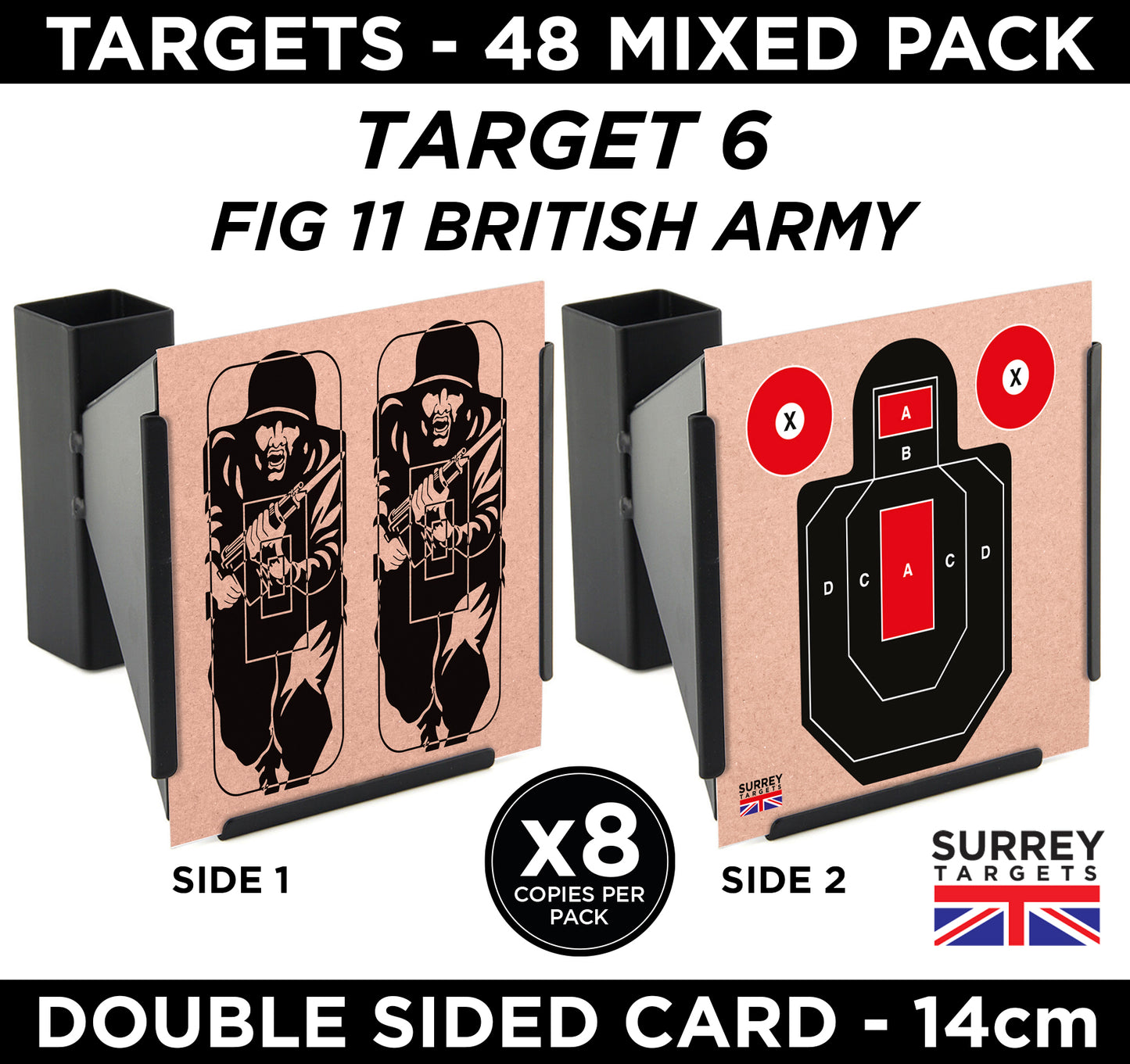 Hostile Combat Tactical Targets 14cm Mixed Design Pack of 48 Double Sided Card Targets