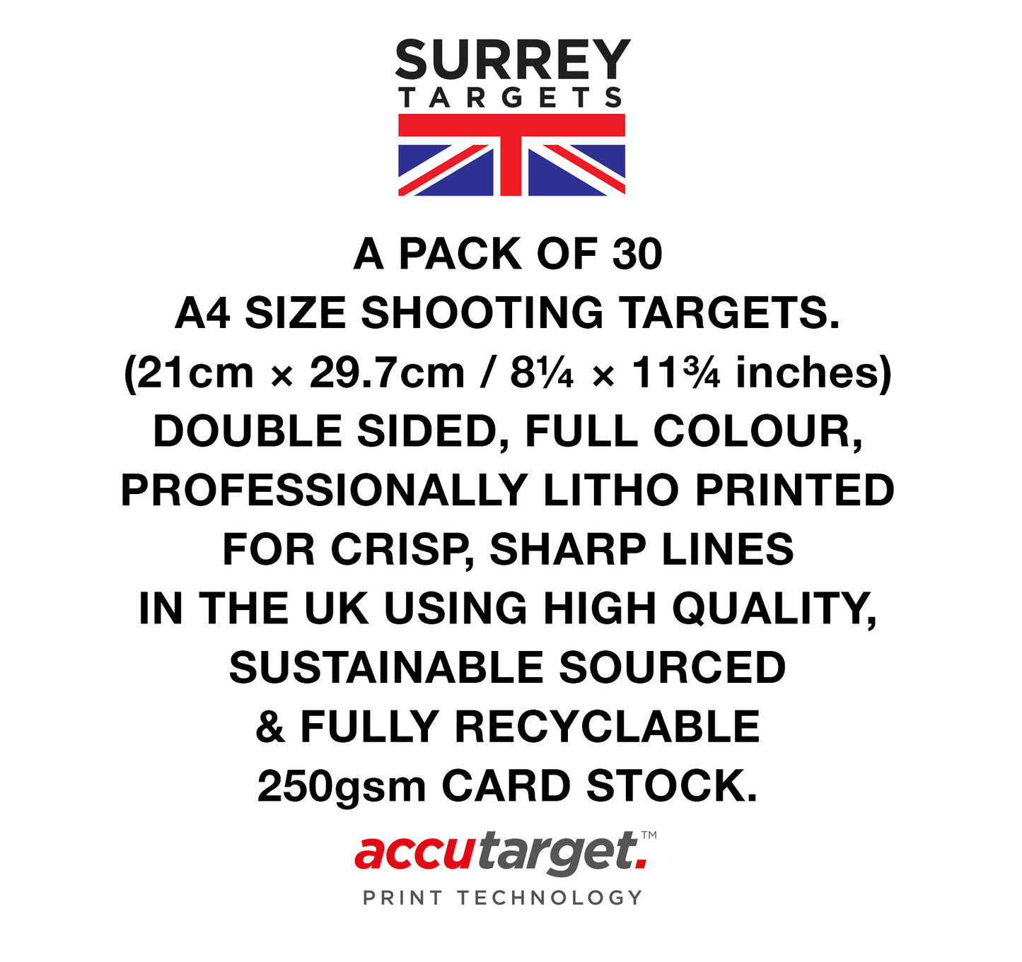 Benchrest Training Targets - 25yd/m & 50yd/m - Double Sided A4 Size Card - 30 Pack