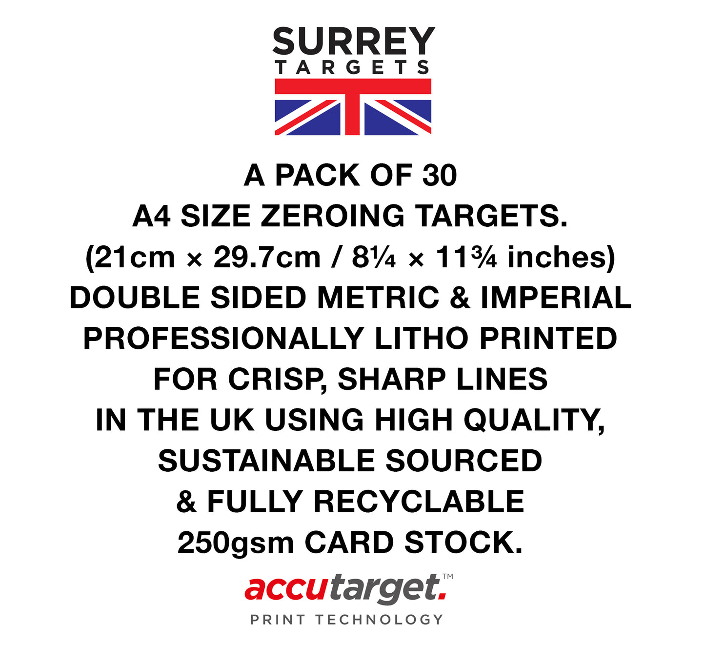 ZEROING EXACTING SIGHTING TARGETS Centrefire Full Bore Rifle Deer Stalking A4 Double Sided METRIC & IMPERIAL 30 Pack