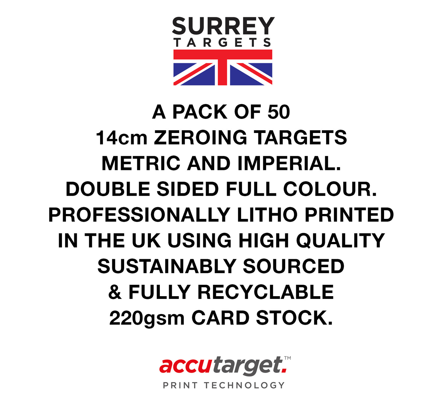 Zeroing Exacting Sighting Targets 14cm Metric & Imperial Pack of 50 Card Targets