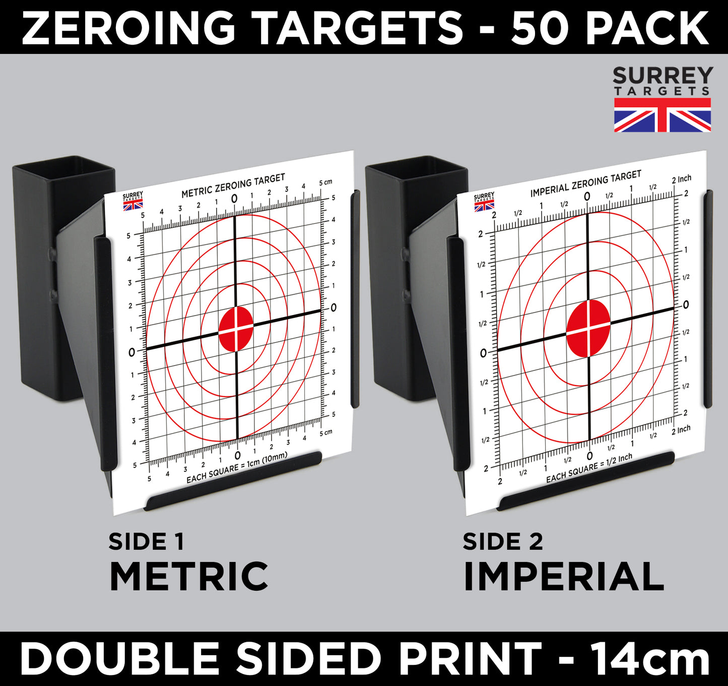 Zeroing Exacting Sighting Targets 14cm Metric & Imperial Pack of 50 Card Targets