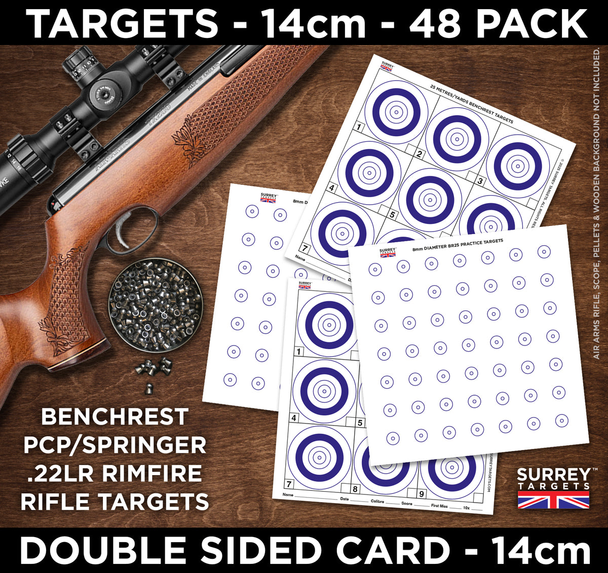 14cm BENCHREST 25 METRE COMPETITION Card Air Rifle TRAINING PRACTICE 48 Pack