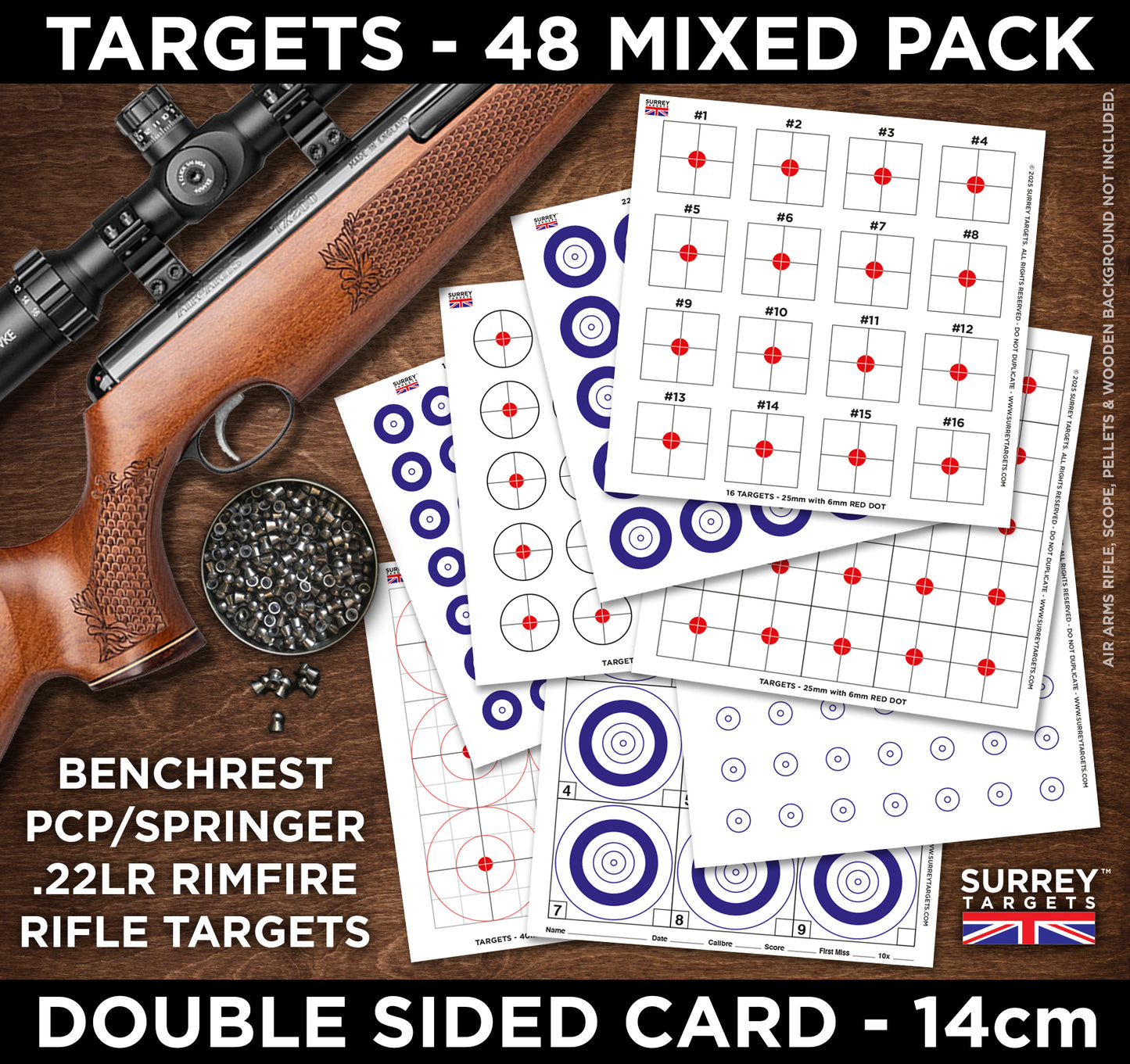 BENCHREST TRAINING & PRACTICE Shooting Targets 14cm Card Air Rifle PCP 48 Mix Pack