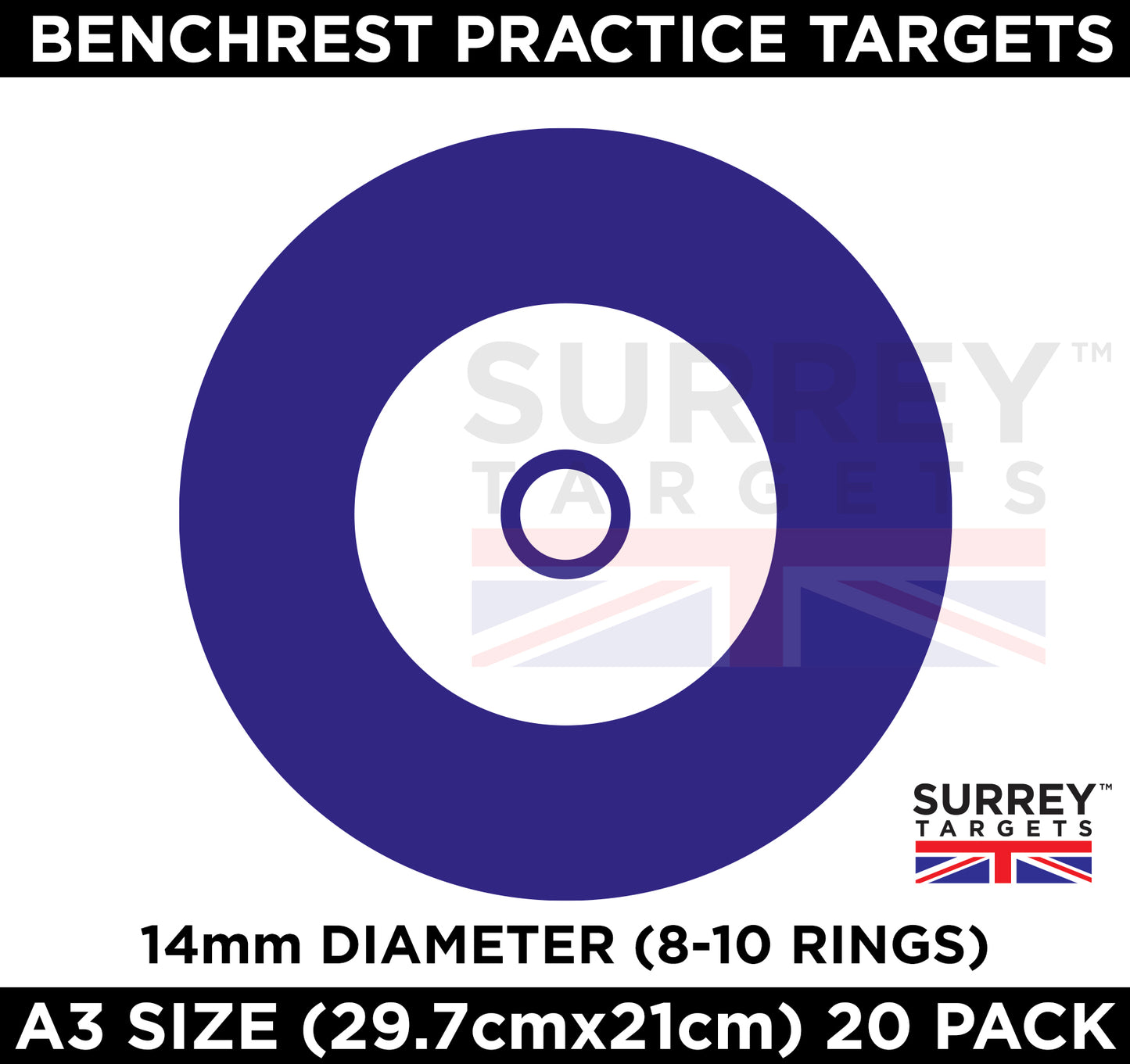 Benchrest Training & Practice Targets - 25yd/m - A4 Size Double Sided Card - 30 Pack