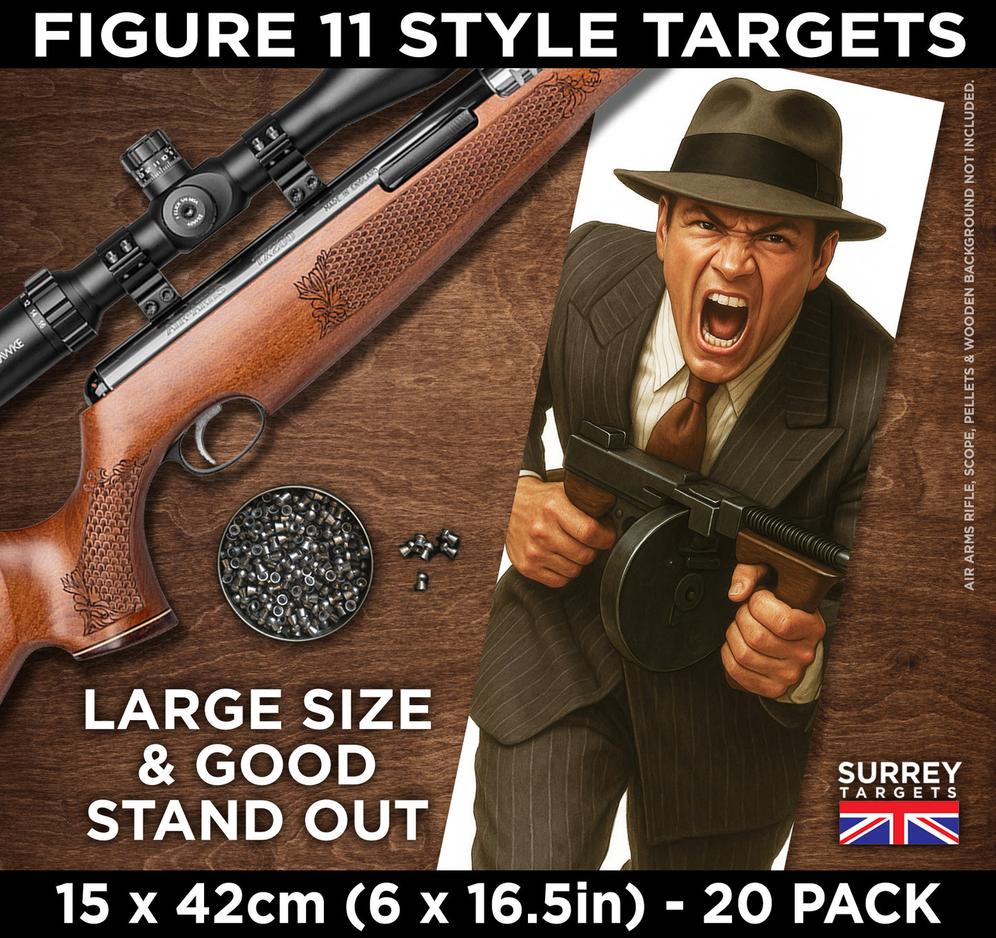 FIG 11 STYLE SHOOTING TARGETS 1930's PROHIBITION GANGSTER - 15x42cm - 20 Pack