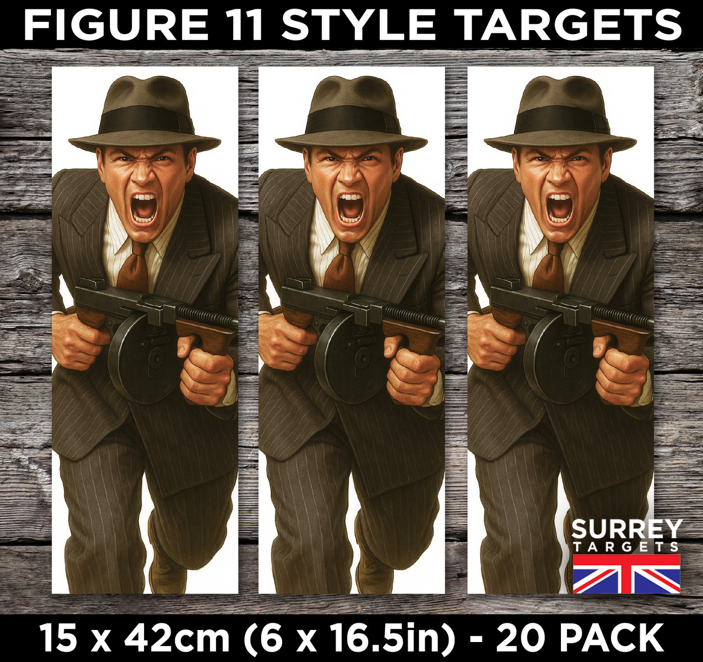 FIG 11 STYLE SHOOTING TARGETS 1930's PROHIBITION GANGSTER - 15x42cm - 20 Pack