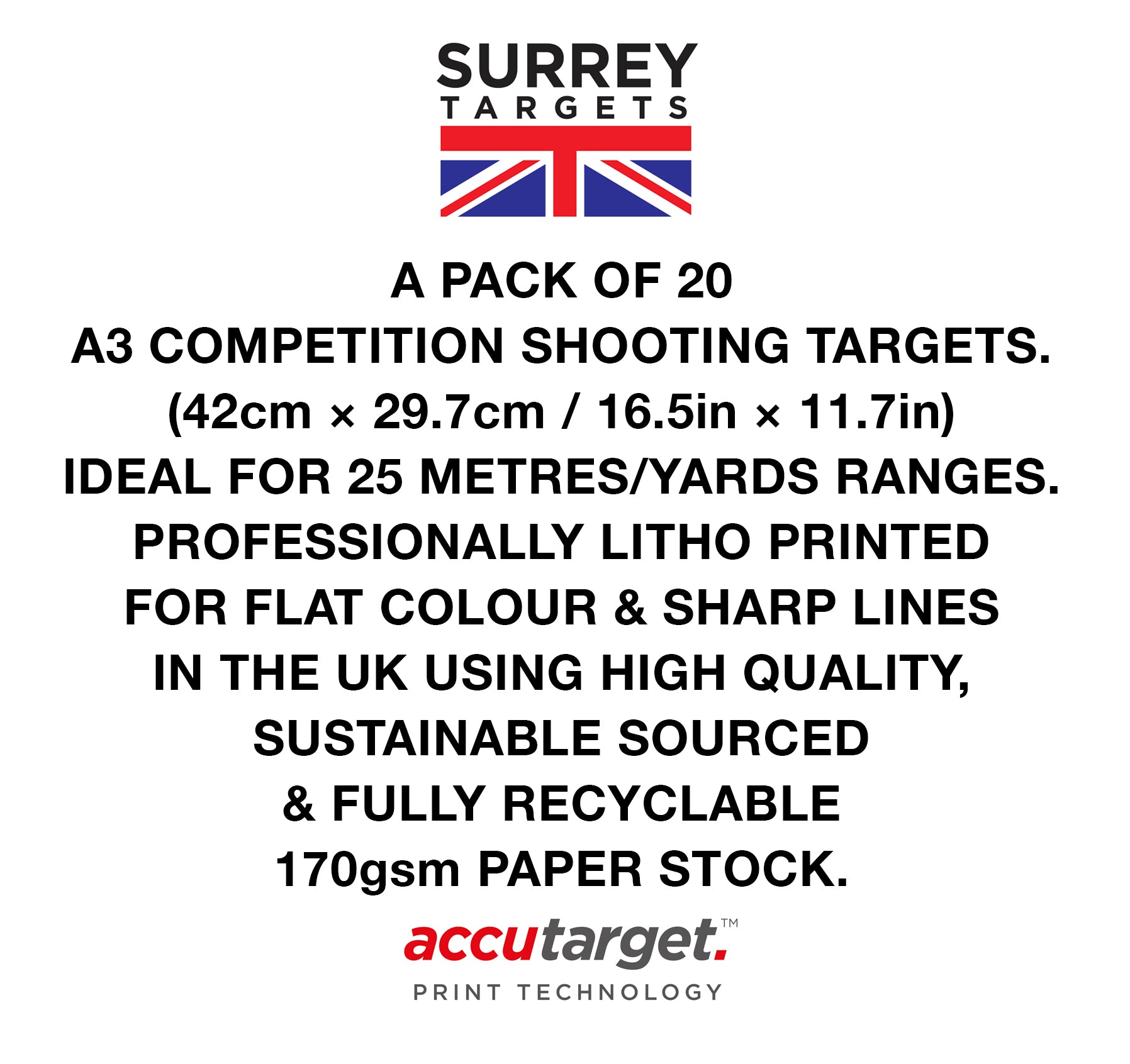 Target 25 Competition Targets Sheets - 25 Yard/Meters - A3 Size - 20 Pack ...