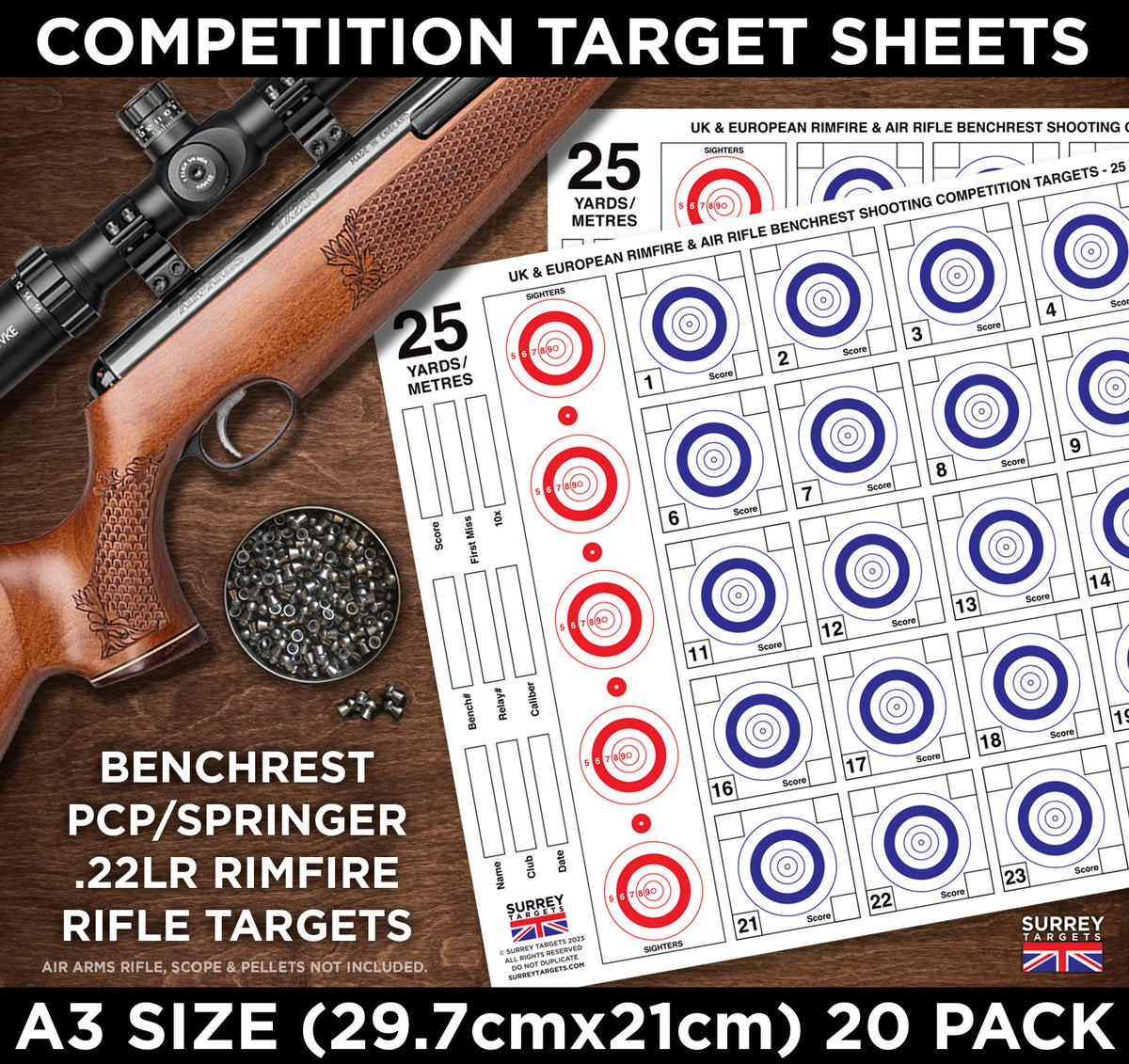 Target 25 Competition Targets Sheets - 25 Yard/Meters - A3 Size - 20 Pack ...