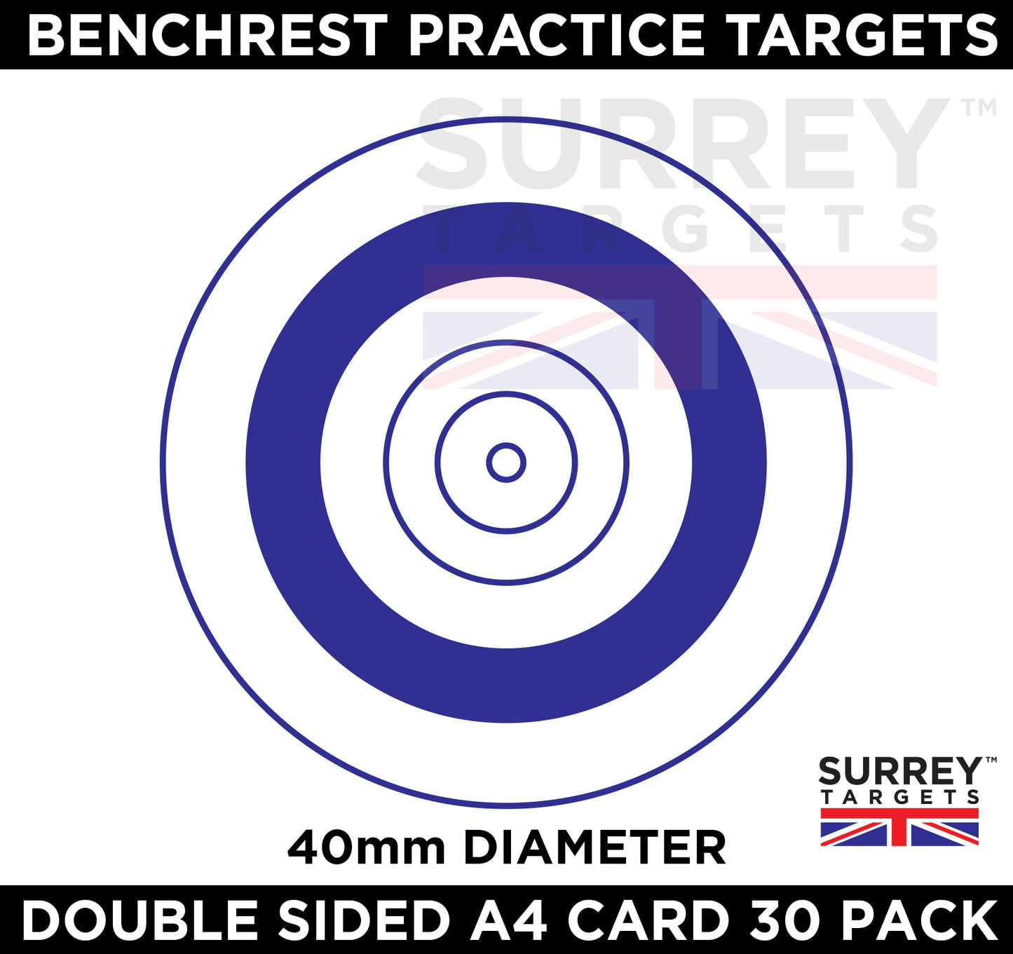 Benchrest Training & Practice Targets - 25yd/m - A4 Size Double Sided Card - 30 Pack