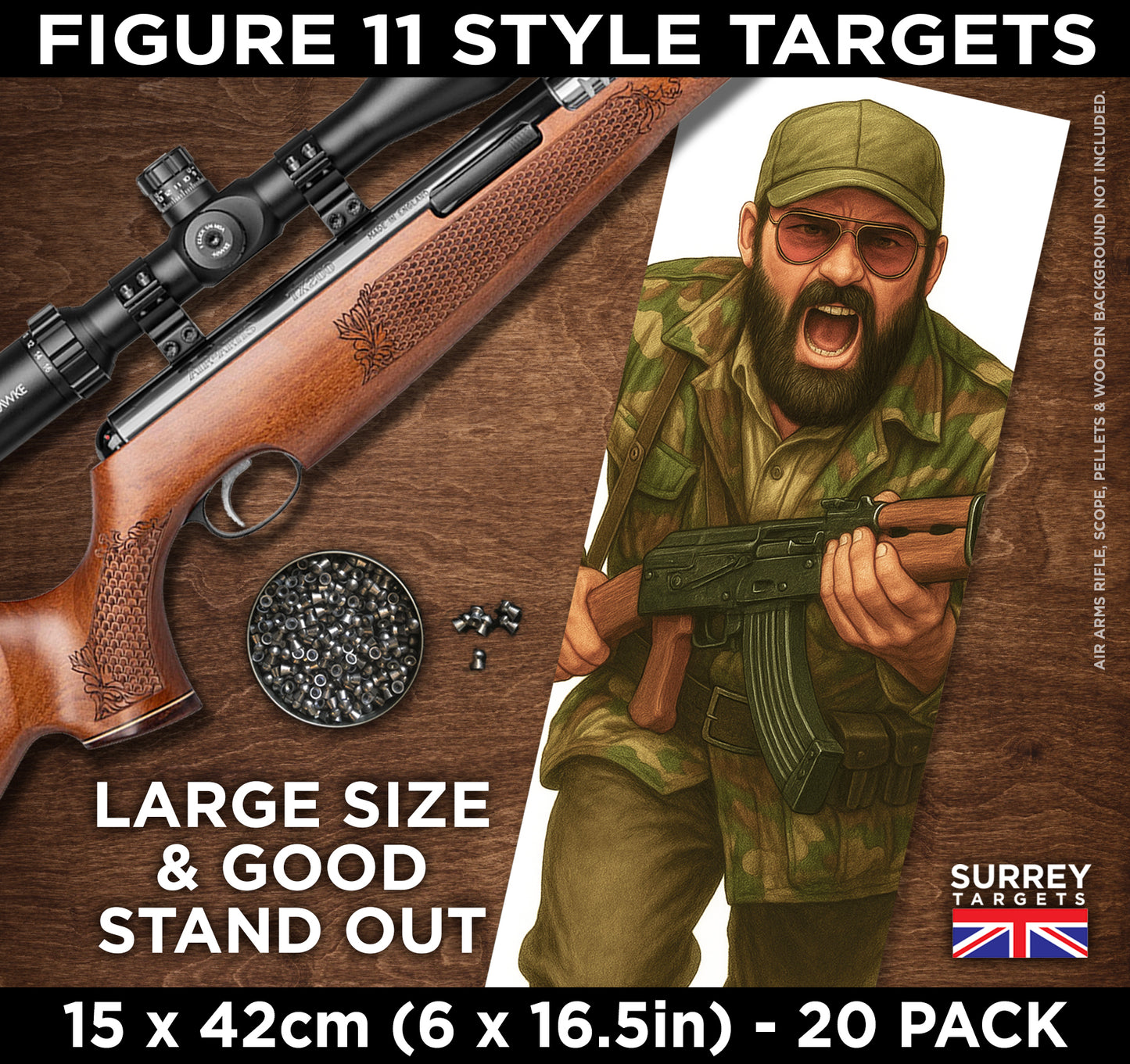 FIG 11 STYLE SHOOTING TARGETS Mercenary Soldier - 15x42cm - 20 Pack