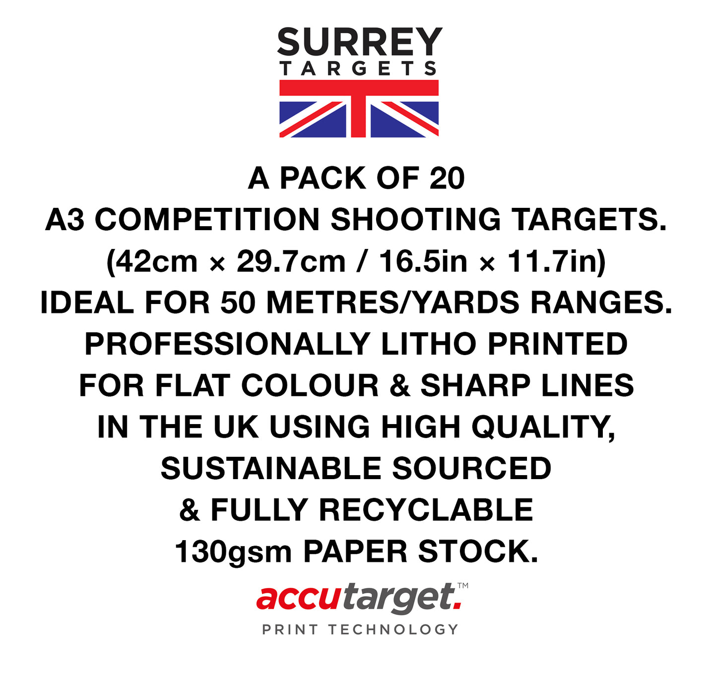 Competition Targets Sheets - Benchrest 50 Yards/Metres - A3 Size - 20 Pack