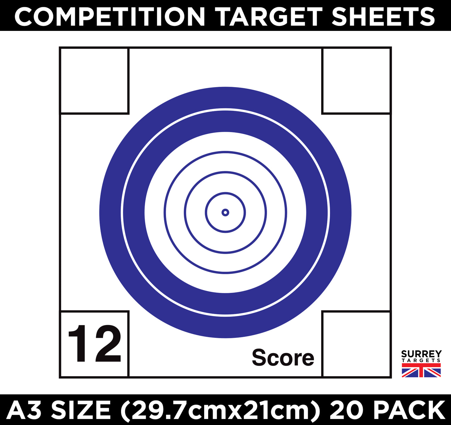 Competition Targets Sheets - Benchrest 50 Yards/Metres - A3 Size - 20 Pack