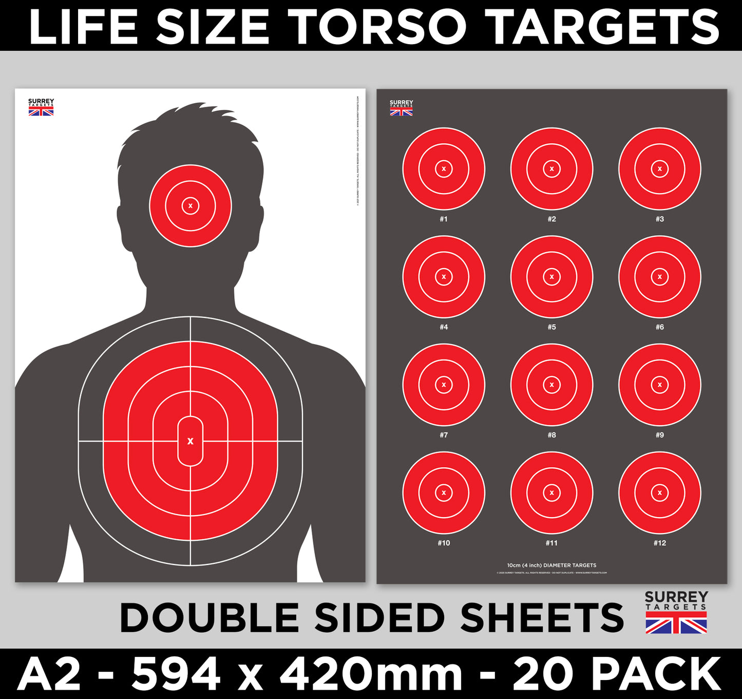LARGE A2 LIFE SIZE TORSO SNIPER Targets - 20 Pack - A2 (42cm x 59.4cm)
