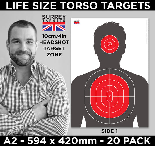 LARGE A2 LIFE SIZE TORSO SNIPER Targets - 20 Pack - A2 (42cm x 59.4cm)