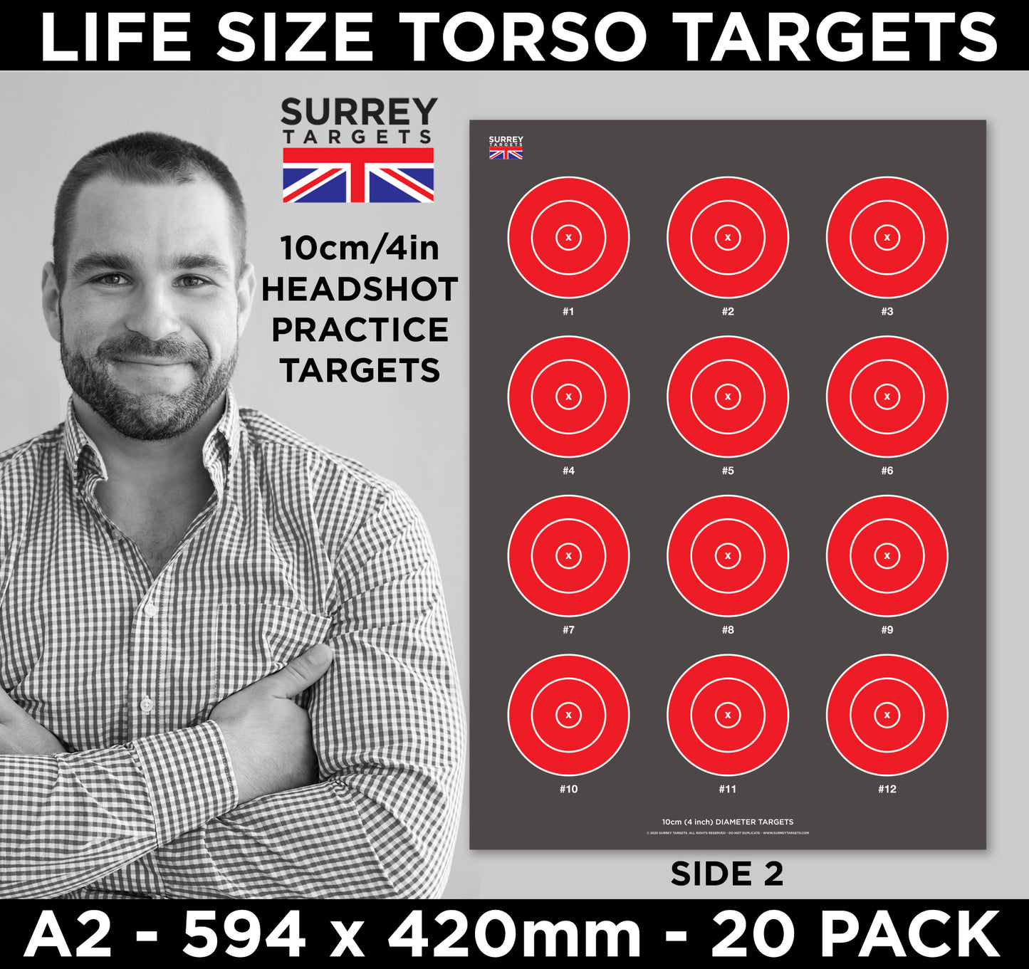LARGE A2 LIFE SIZE TORSO SNIPER Targets - 20 Pack - A2 (42cm x 59.4cm)
