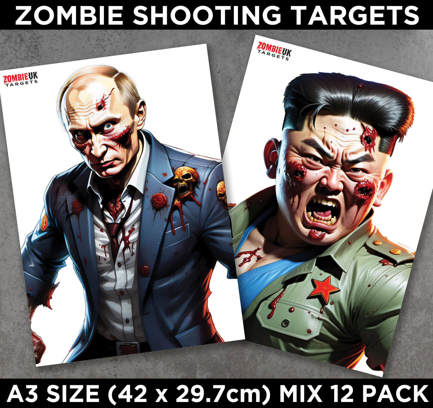 A3 ZOMBIE SHOOTING TARGETS Tactical Air Rifle Pistol Gun Airsoft BB MIXED 12 Pack