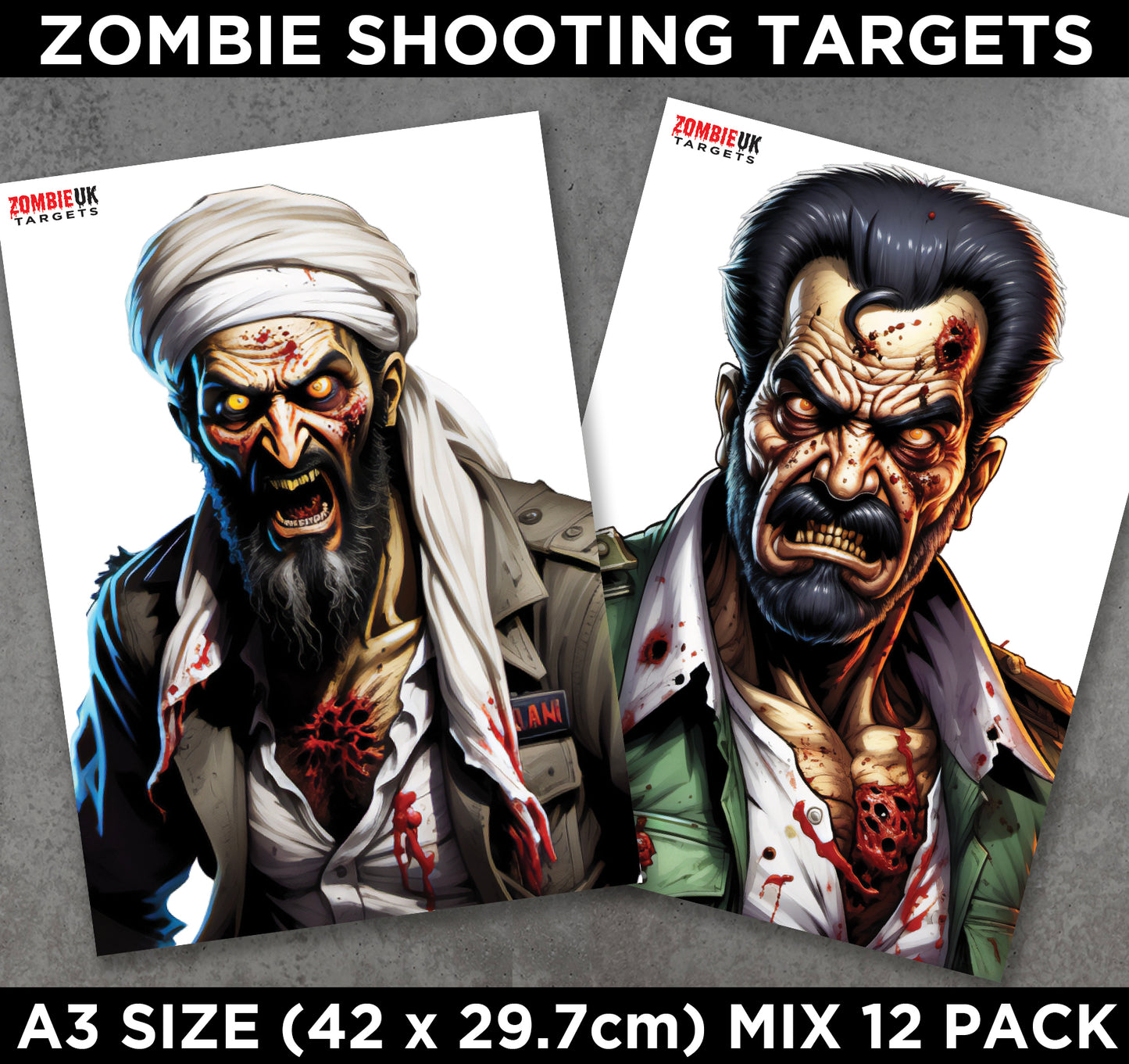 A3 ZOMBIE SHOOTING TARGETS Tactical Air Rifle Pistol Gun Airsoft BB MIXED 12 Pack