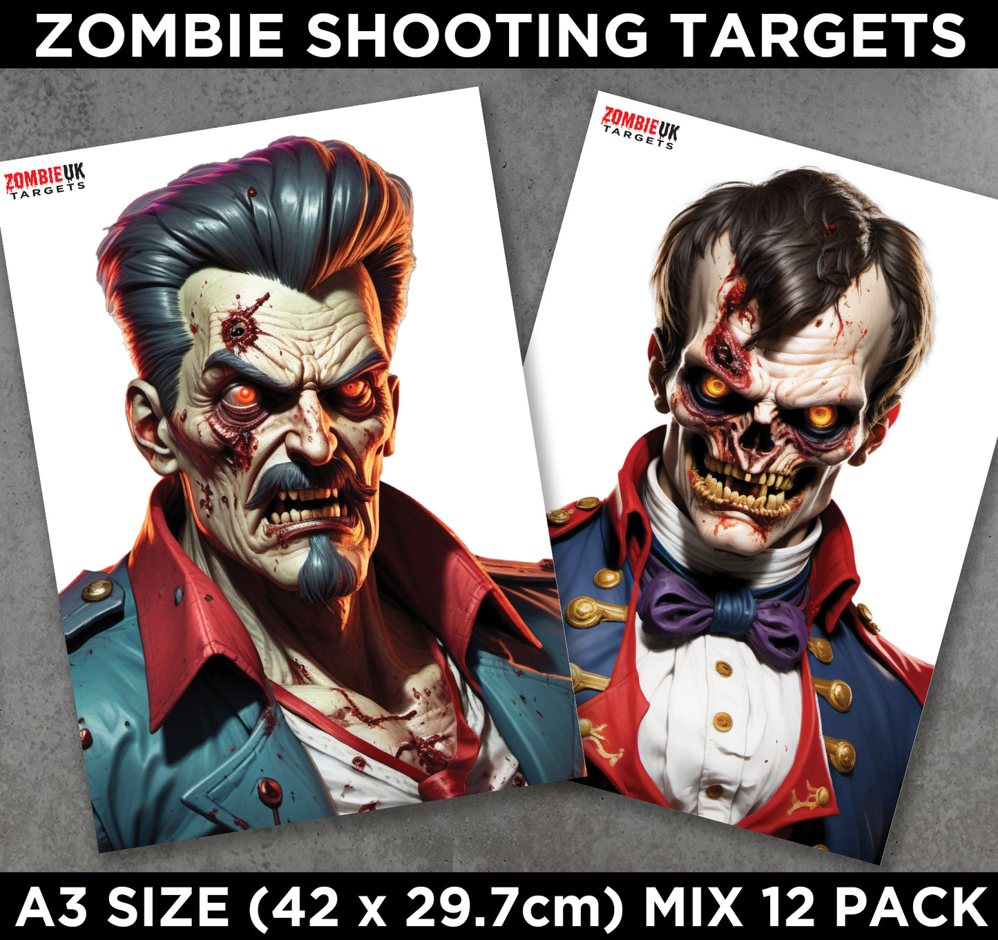 A3 ZOMBIE SHOOTING TARGETS Tactical Air Rifle Pistol Gun Airsoft BB MIXED 12 Pack