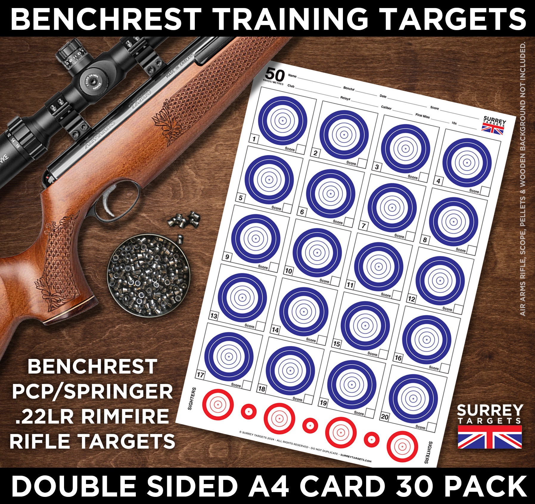 Benchrest Training Targets - 25yd/m & 50yd/m - Double Sided A4 Size Ca ...