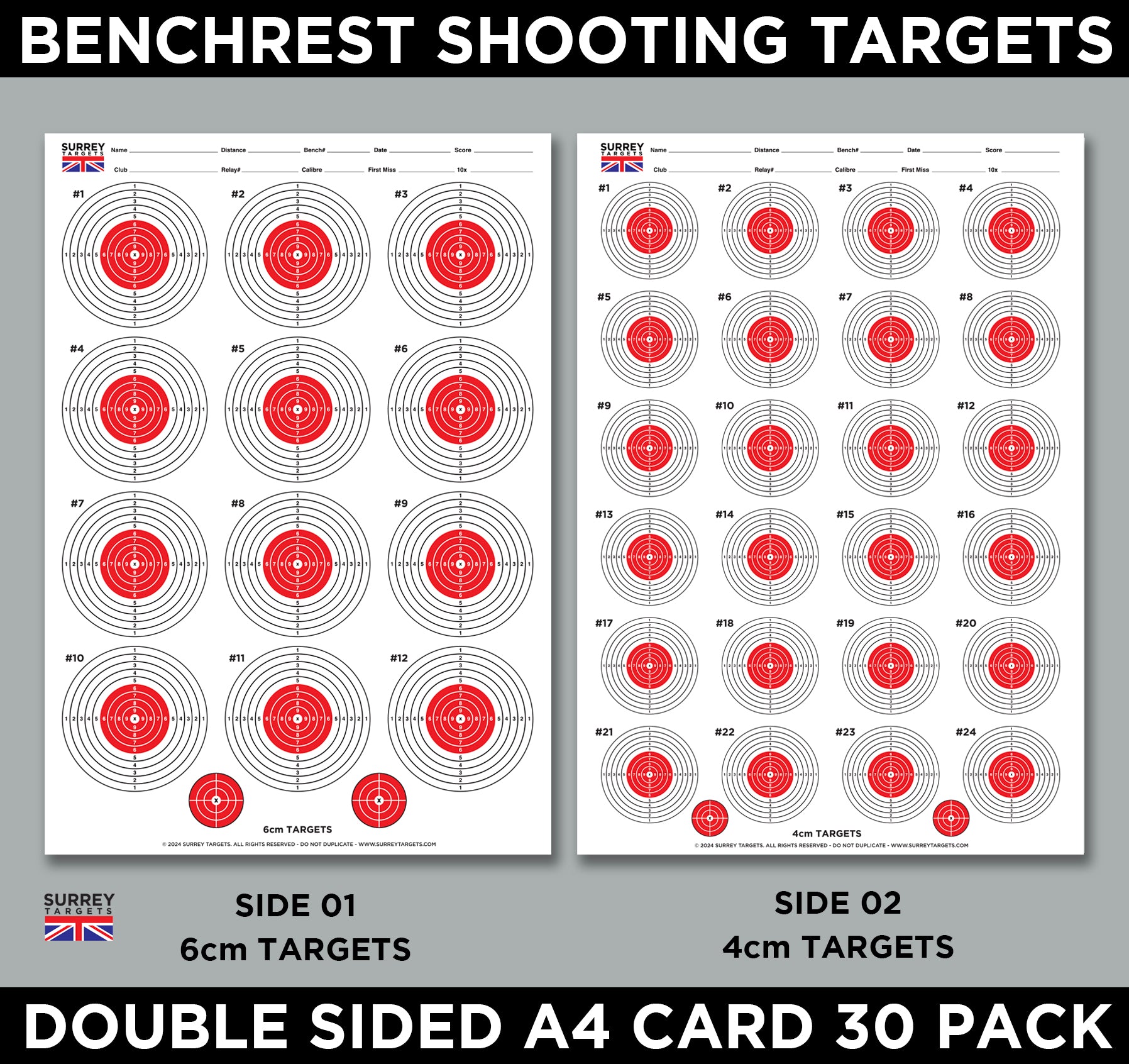 Target Ranging Cards Benchrest Shooting 6cm & 4cm Diameter Targets A4 Card Air Rifle Pistol ...