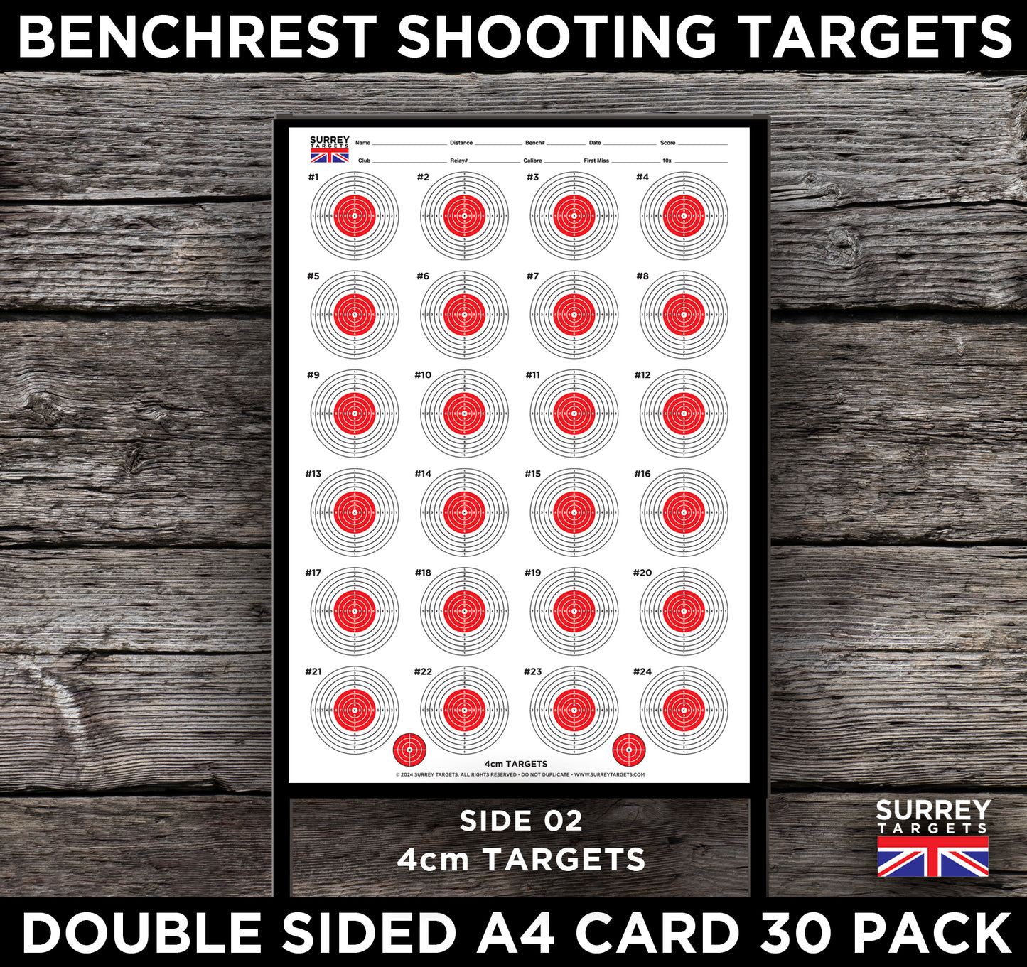 Benchrest Shooting 6cm & 4cm Diameter Targets A4 Card Air Rifle Pistol 2 Sided 30 pack