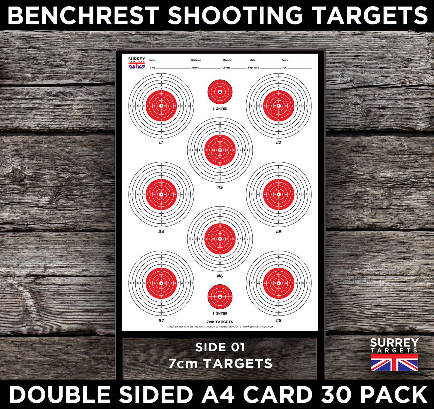 Benchrest Shooting 7cm & 4cm Diameter Targets A4 Card Air Rifle Pistol 2 Sided 30 Pack