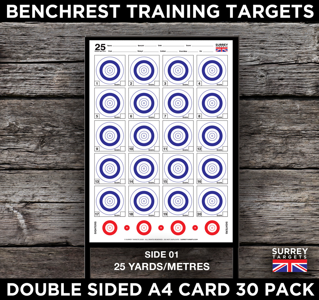 Decreasing Size Target Benchrest Training Targets - 25yd/m & 50yd/m - Double Sided A4 Size Ca ...