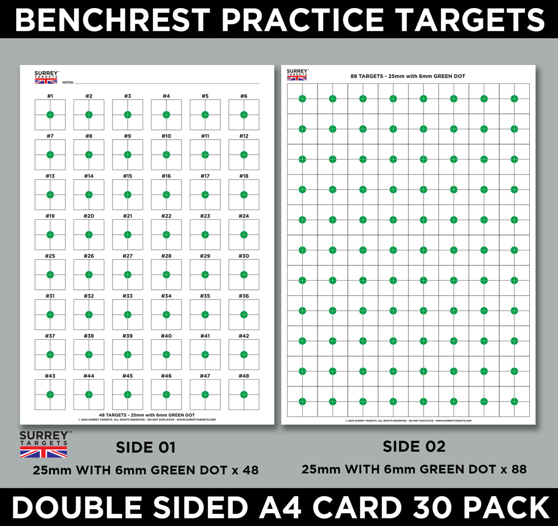 BENCHREST Shooting Targets 25mm GREEN DOT A4 Sheets Airsoft PCP Rifle ...
