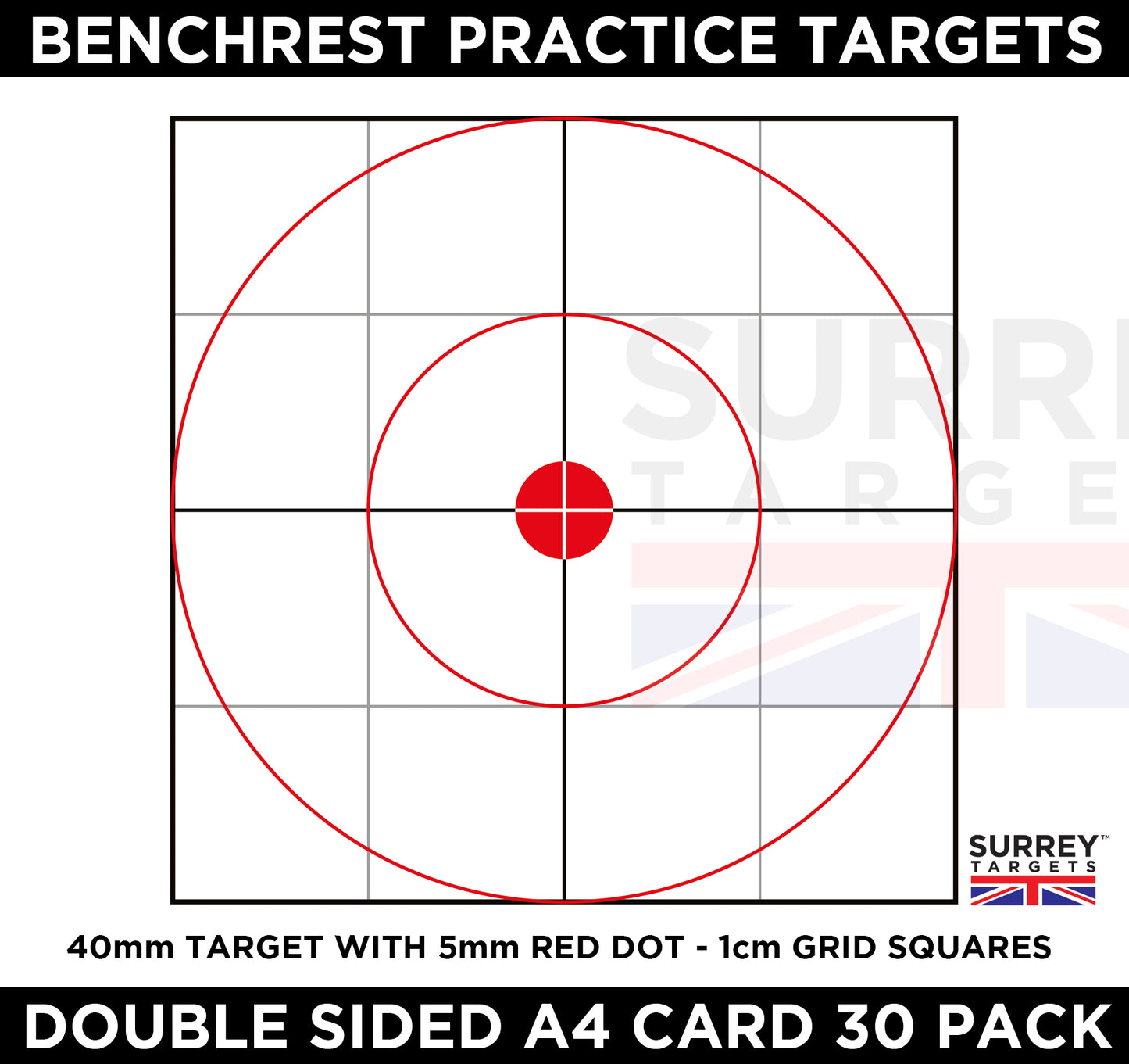 Benchrest Training & Practice Targets - 25yd/m & 50yd/m - Double Sided A4 Size Card - 30 Pack