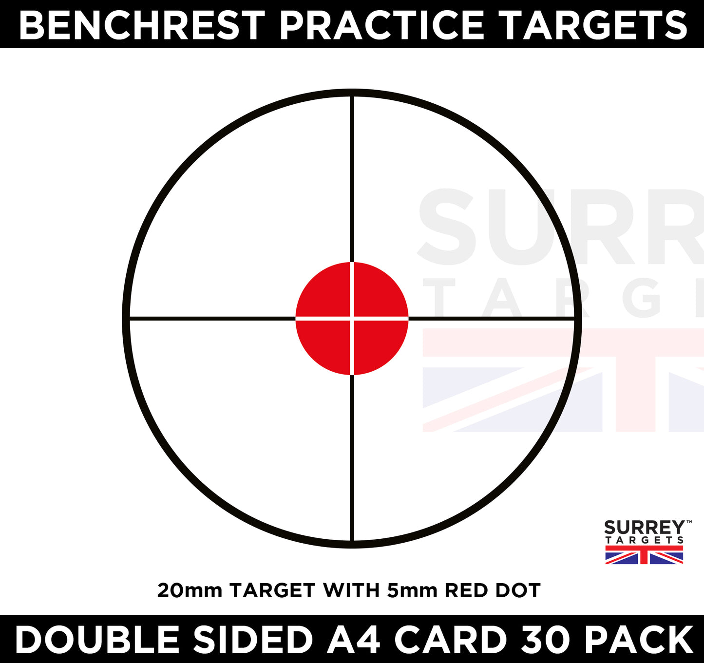 Benchrest Training & Practice Targets - 25yd/m & 50yd/m - Double Sided A4 Size Card - 30 Pack