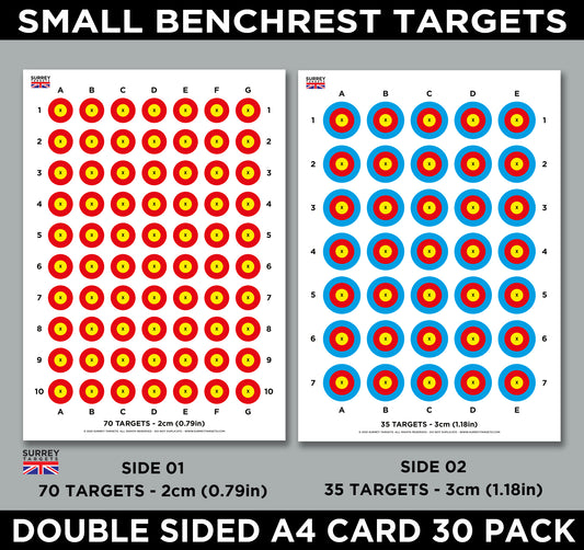 2cm & 3cm Shooting Targets A4 Card Sheets Airsoft Rifle Pistol BB - 2 Sided 30 pack quality card