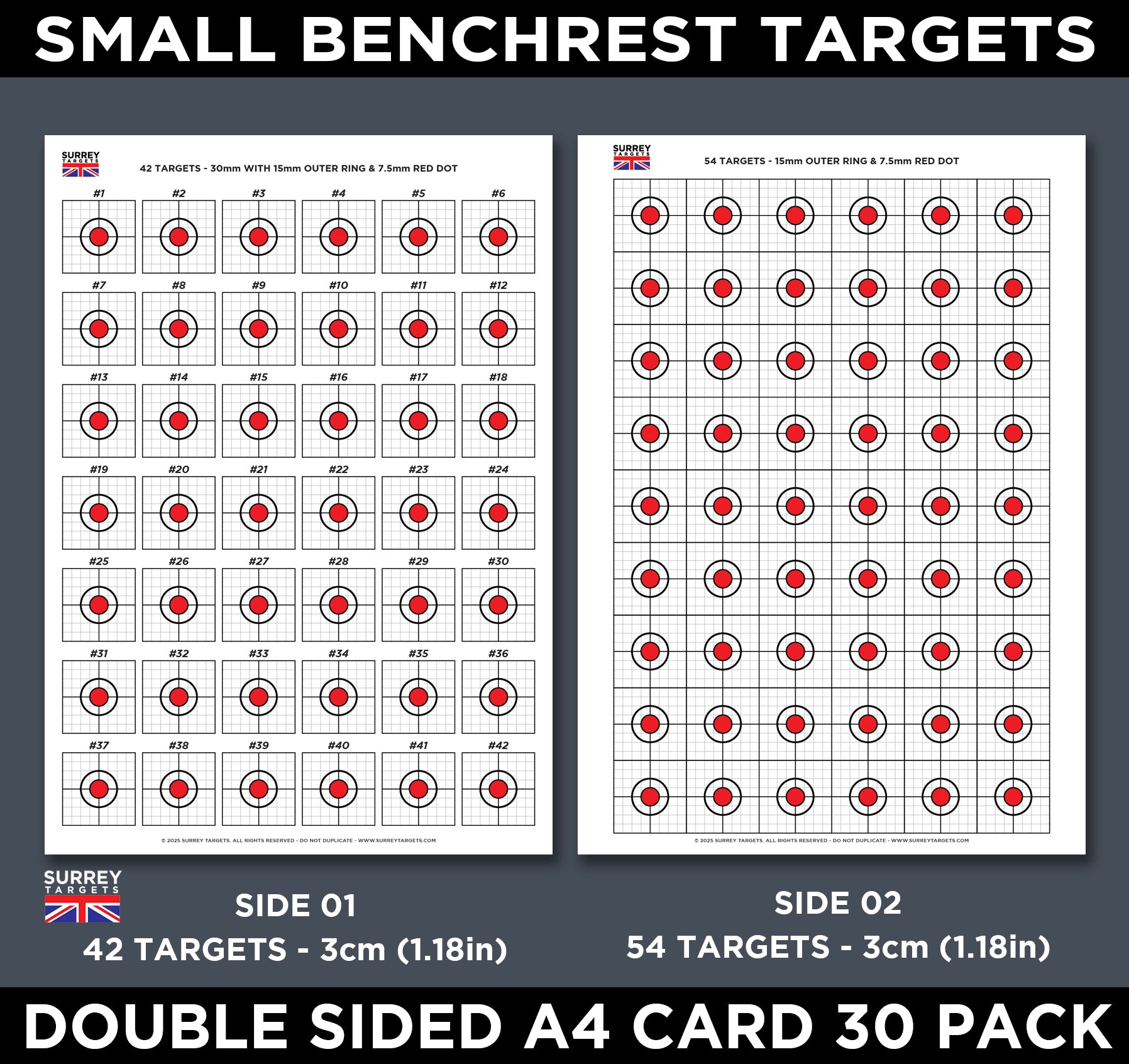 BENCHREST Shooting Targets 30mm A4 Sheets Airsoft Rifle Rimfire BB - 2 ...