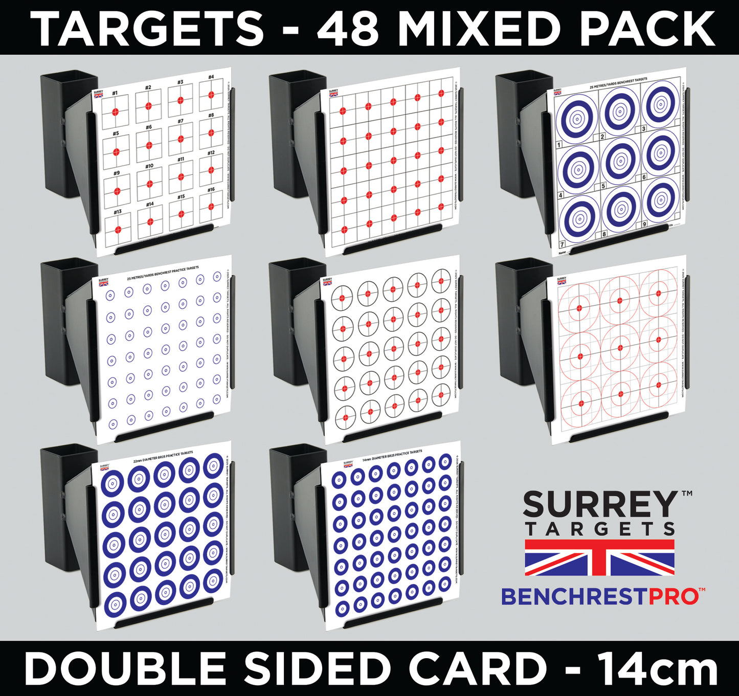 BENCHREST TRAINING & PRACTICE Shooting Targets 14cm Card Air Rifle PCP 48 Mix Pack