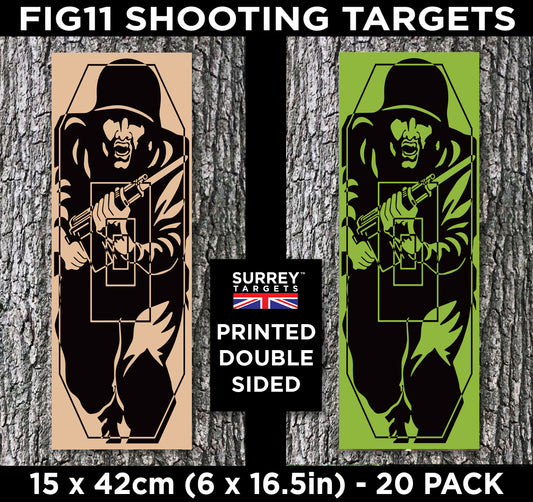 FIG 11 SHOOTING TARGETS - 15cm x 42cm - Double Sided - Buff & Green - 20 Pack