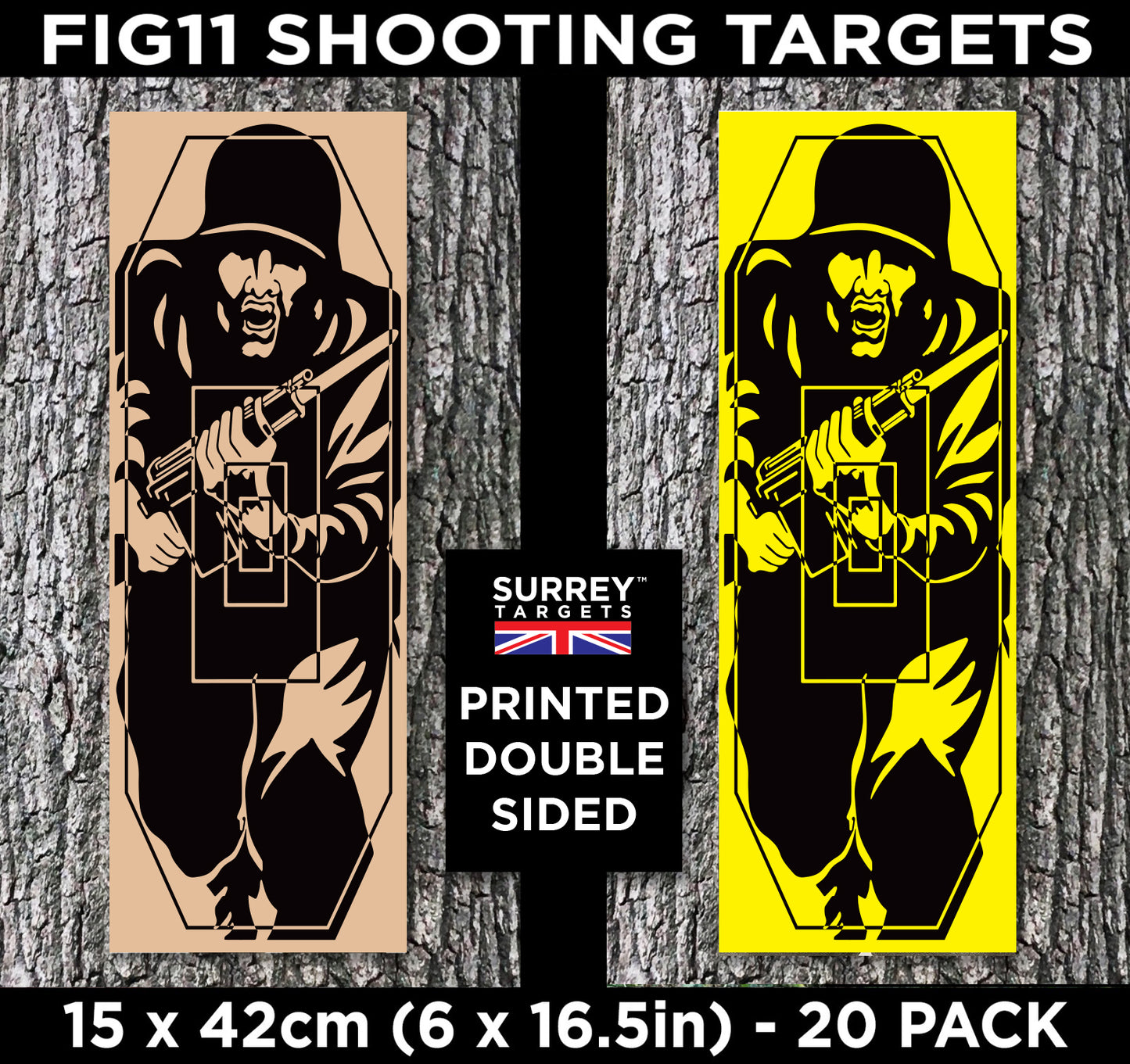 FIG 11 SHOOTING TARGETS 15 x 42cm Double Sided Buff & Yellow - 20 Pack