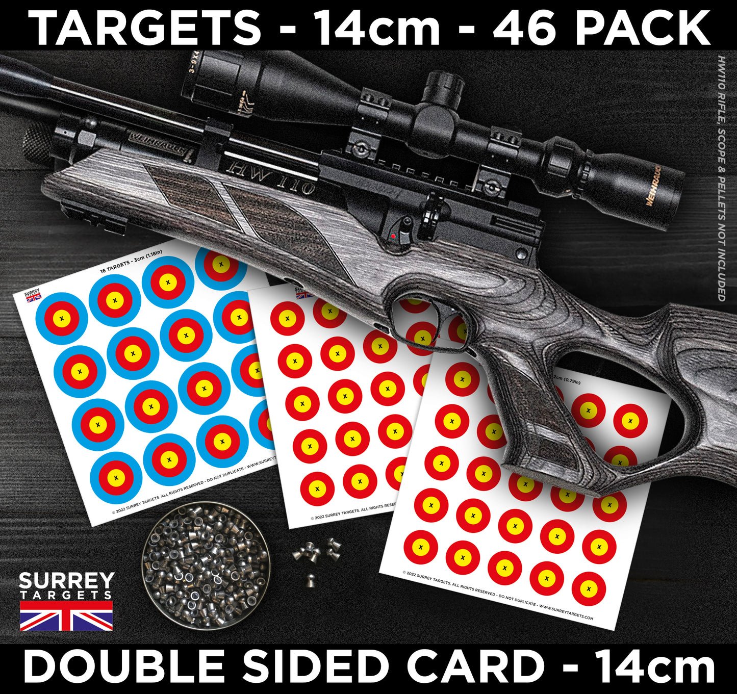 3cm and 2cm Multi Dot targets - 14cm - 46 Double Sided Double Sided Quality 250gsm Card