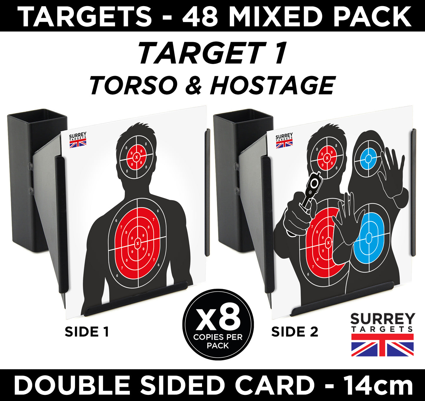 Hostile Combat Tactical Targets 14cm Mixed Design Pack of 48 Double Sided Card Targets