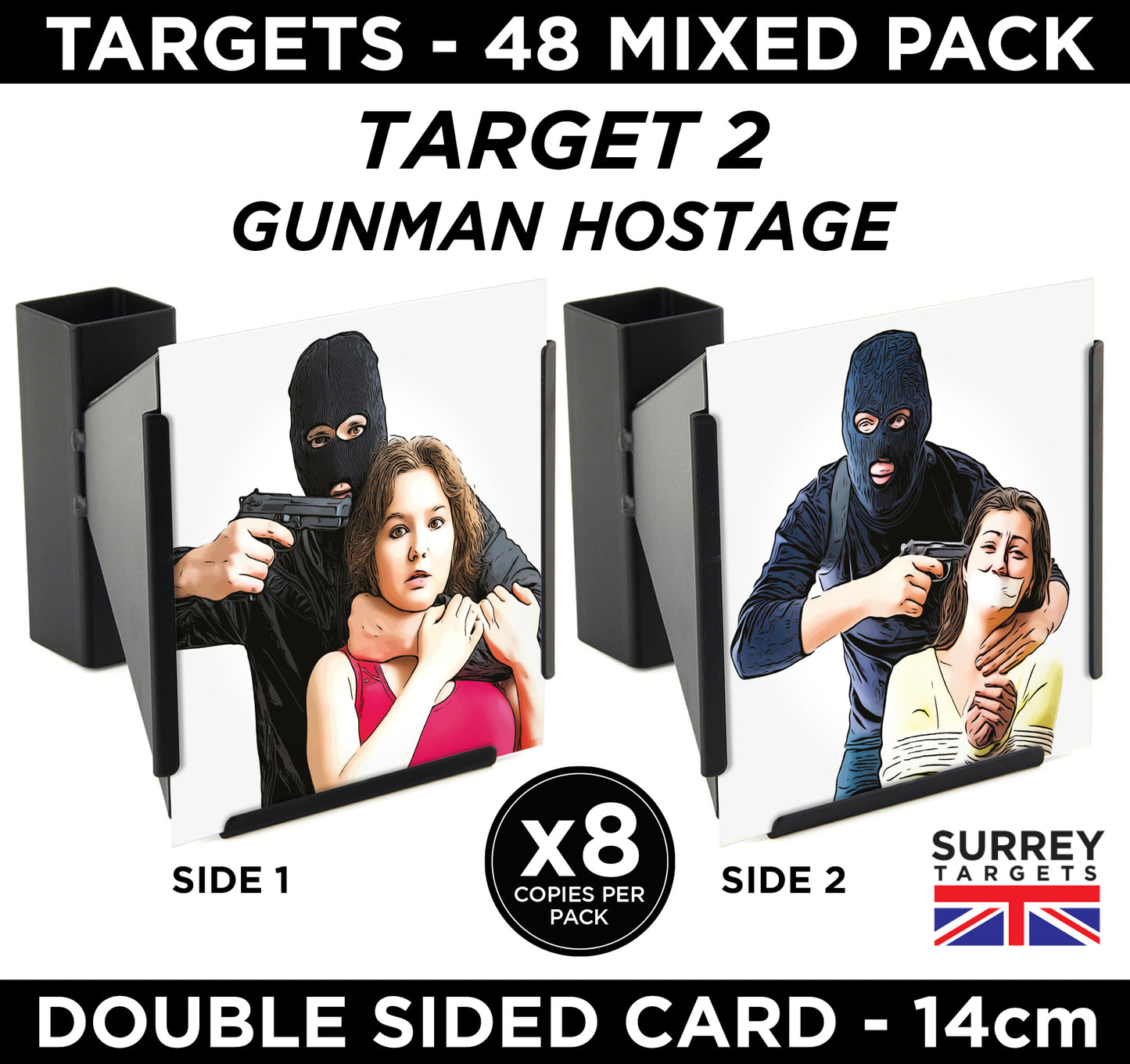 Hostile Combat Tactical Targets 14cm Mixed Design Pack of 48 Double Sided Card Targets