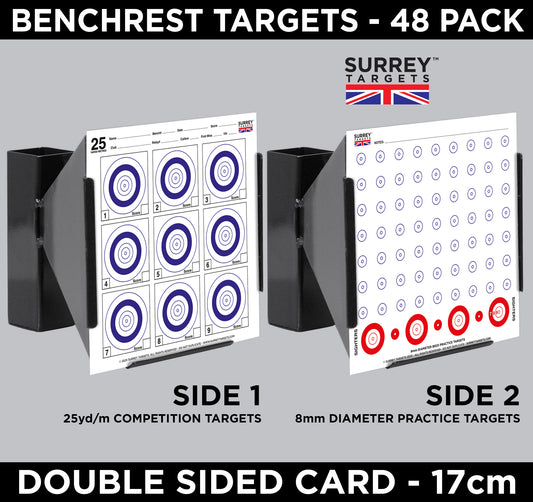 BENCHREST 25m/yd Competition & Practice. To fit 17cm Target Holders. Double Sided Card. Pack of 48