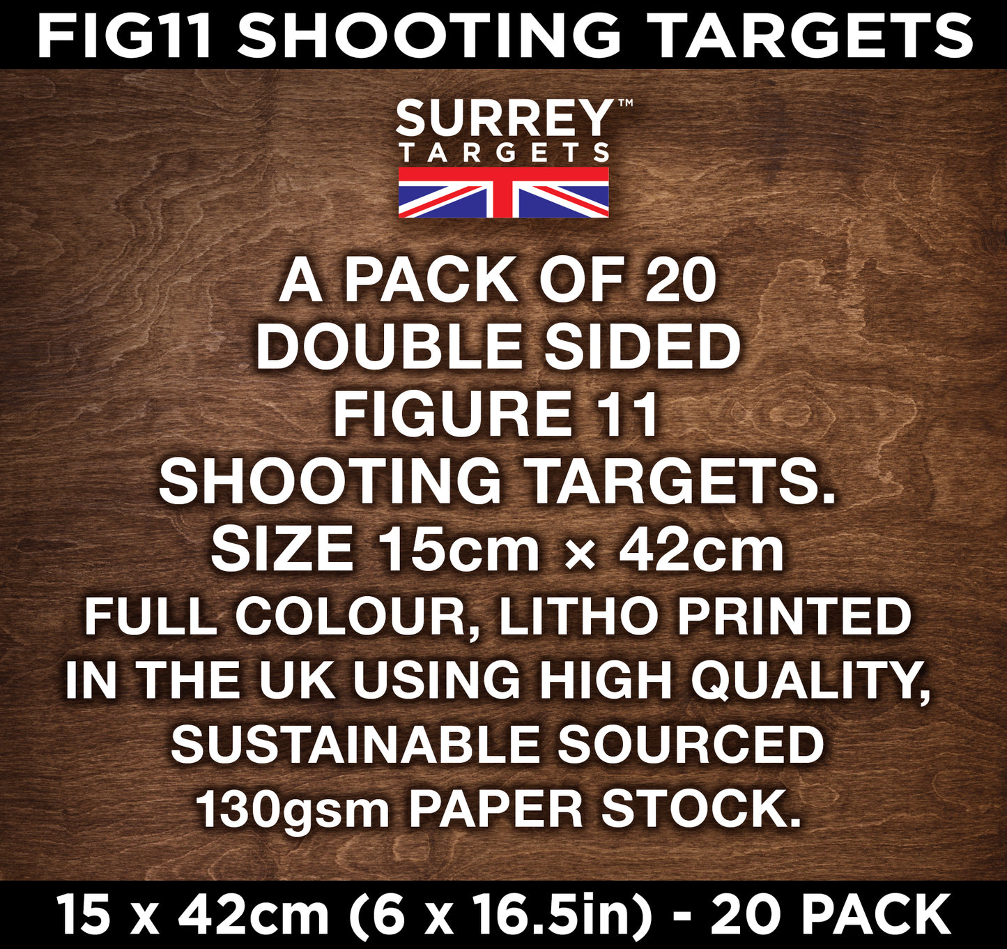 FIG 11 SHOOTING TARGETS 15 x 42cm Double Sided Buff & Yellow - 20 Pack