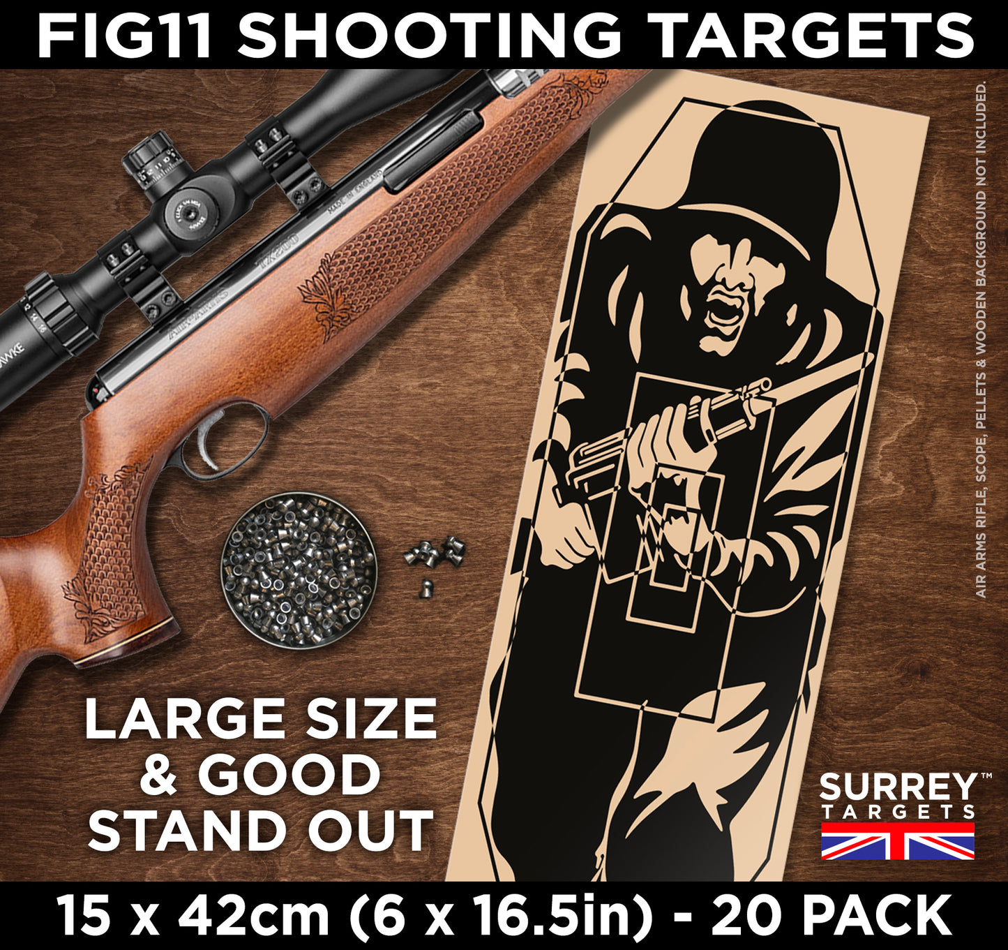 FIG 11 SHOOTING TARGETS - 15cm x 42cm - Double Sided - Buff & Green - 20 Pack