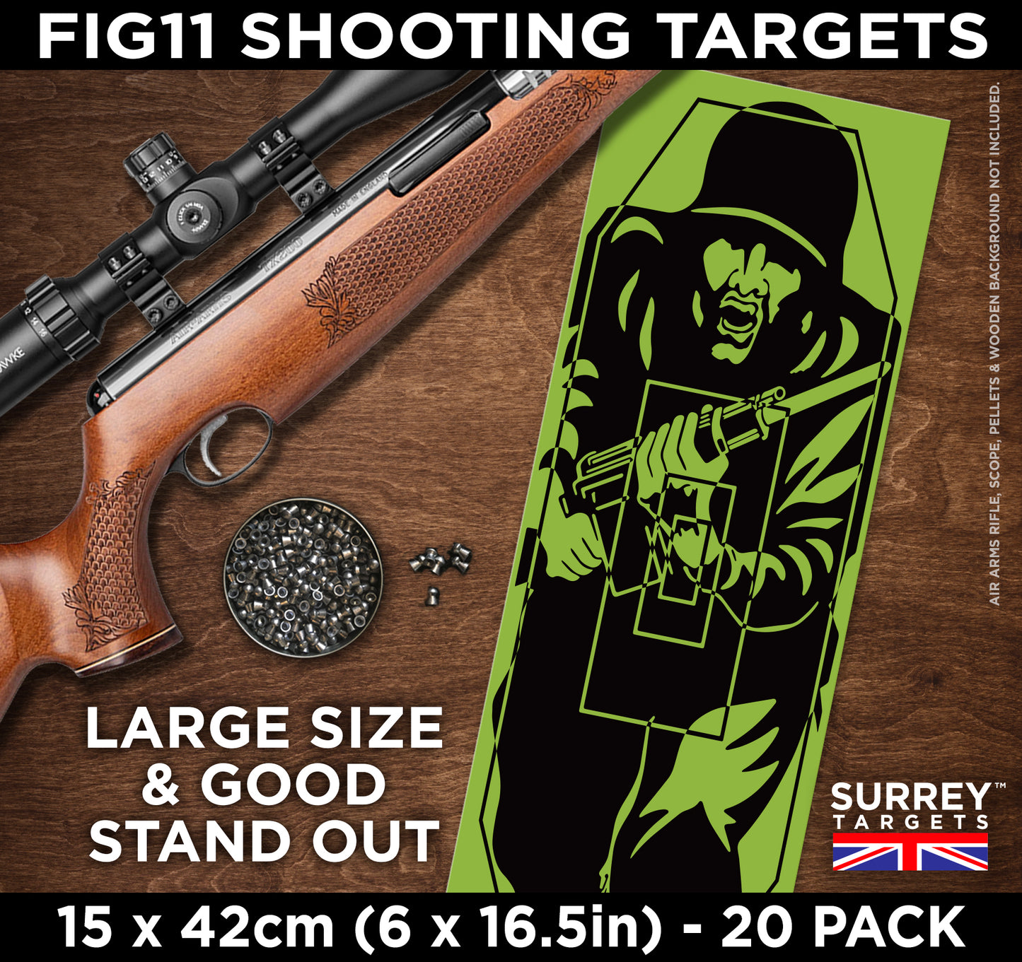 FIG 11 SHOOTING TARGETS - 15cm x 42cm - Double Sided - Buff & Green - 20 Pack
