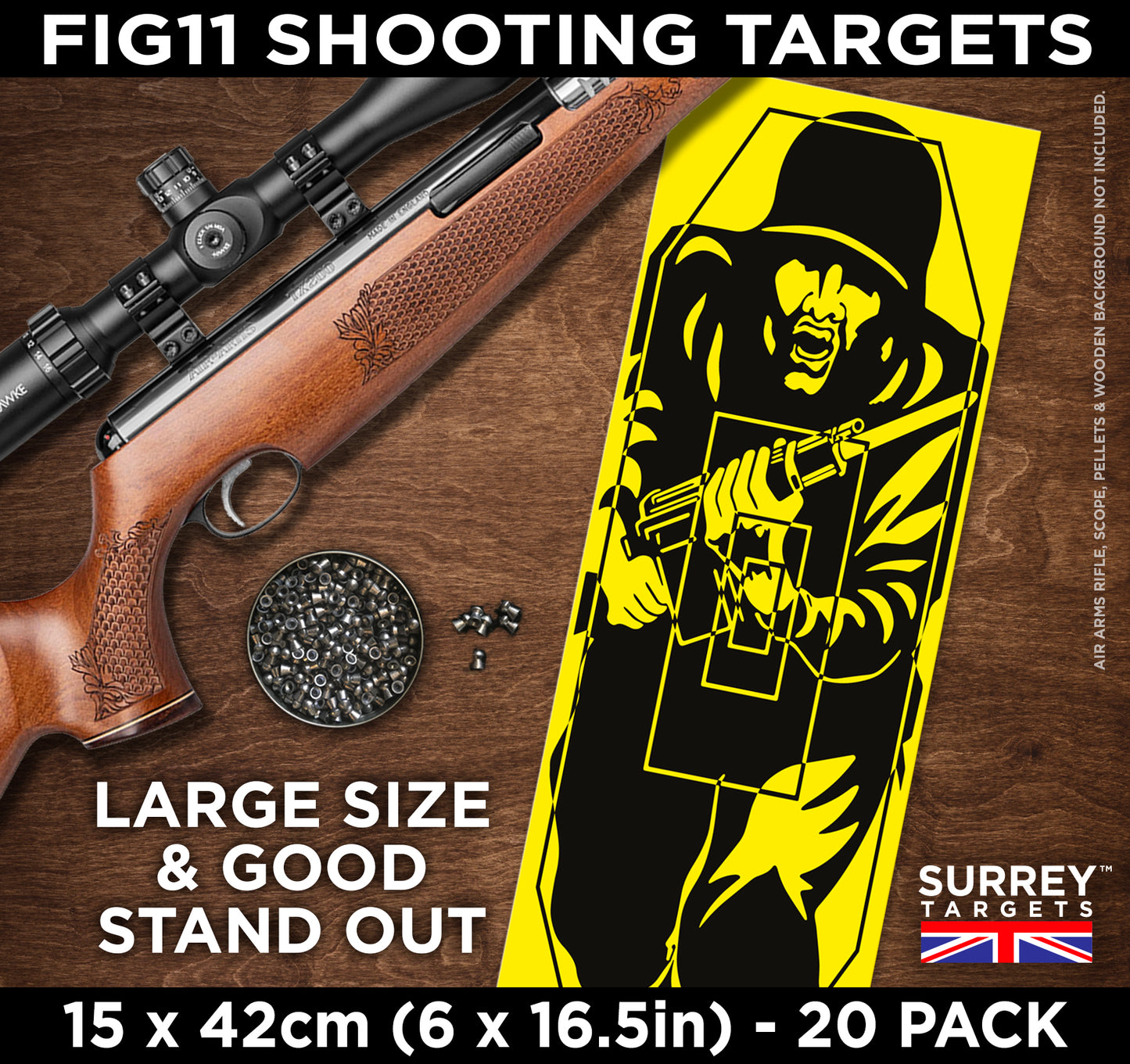 FIG 11 SHOOTING TARGETS 15 x 42cm Double Sided Buff & Yellow - 20 Pack